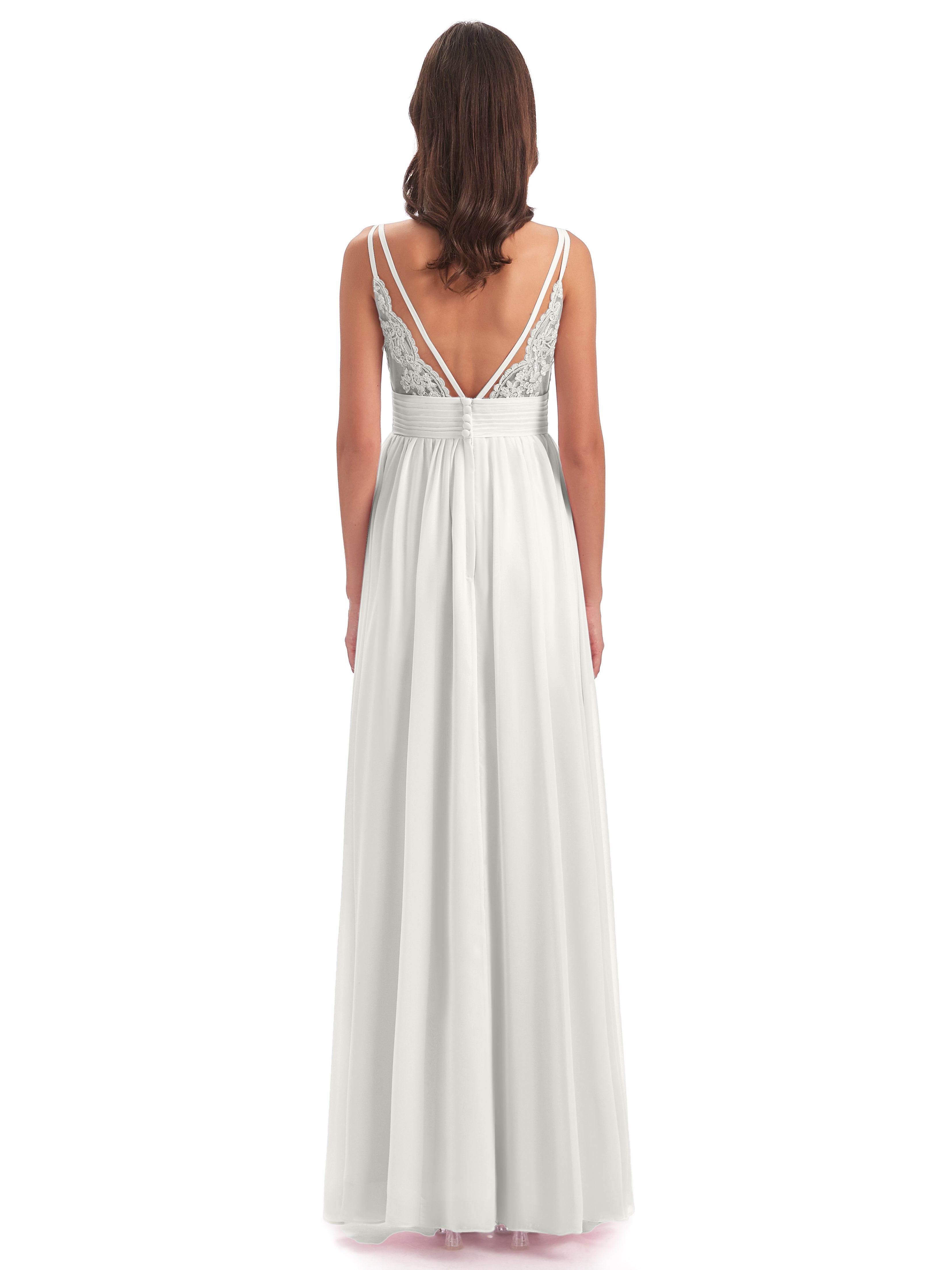 Robe Ivoire Demoiselle D Honneur Bretelles Spaghetti Plis Dentelle Robes Demoiselle D'Honneur