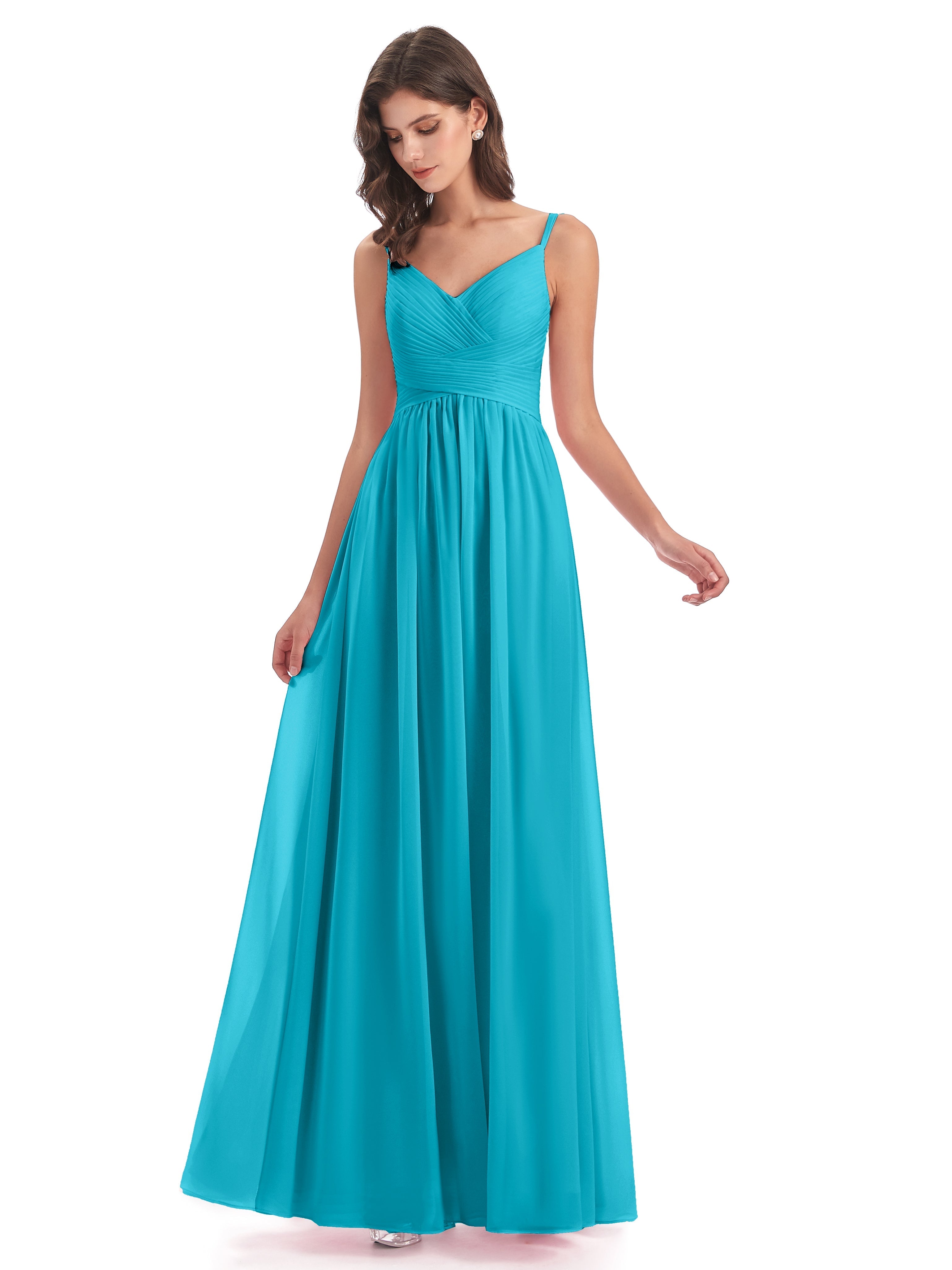 Robes De Demoiselle D'Honneur Vert Jade Bretelles Spaghetti Plis Dentelle Robes Demoiselle D'Honneur