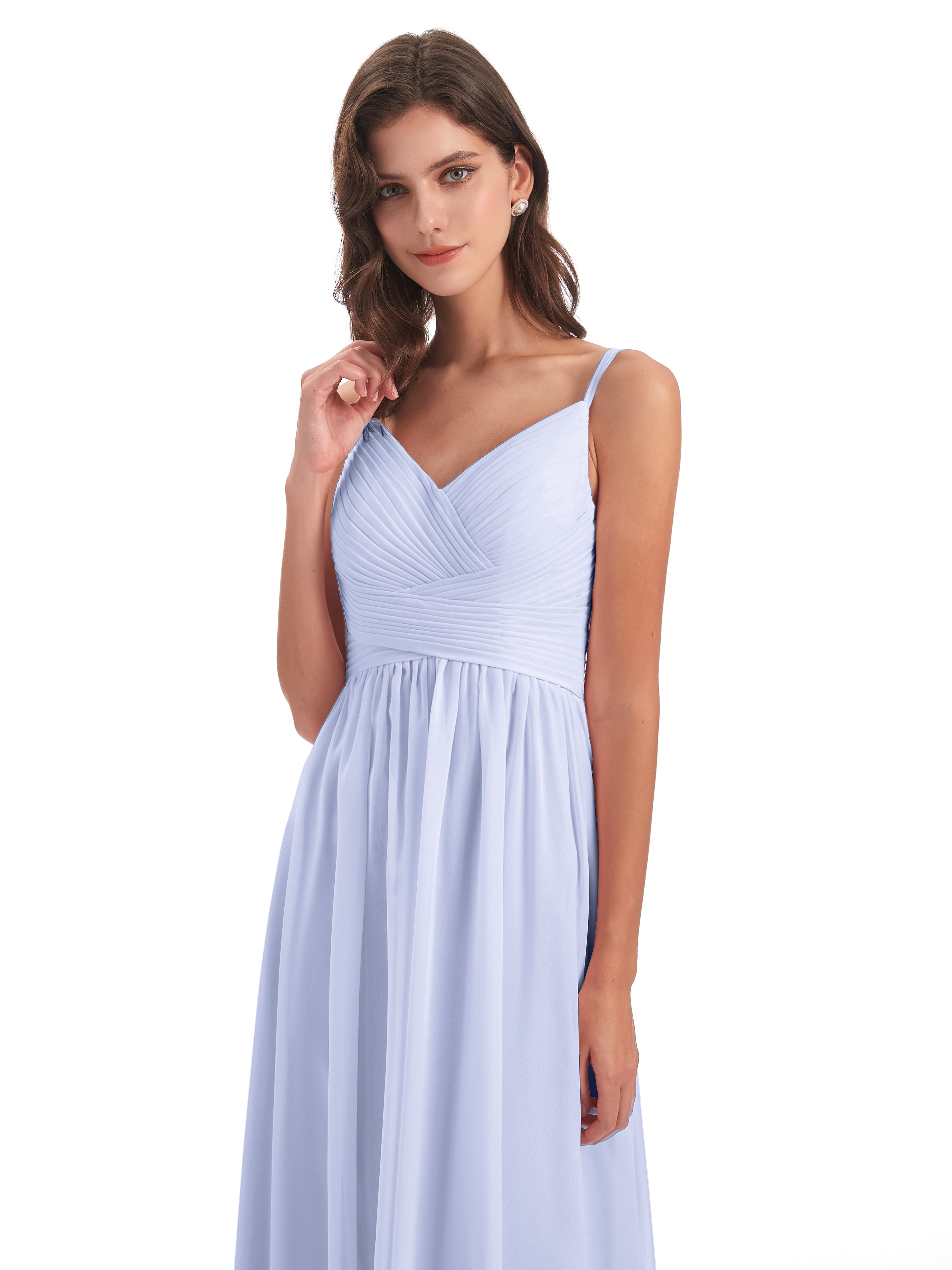 Demoiselle D Honneur Lilas Bretelles Spaghetti Plis Dentelle Robes Demoiselle D'Honneur