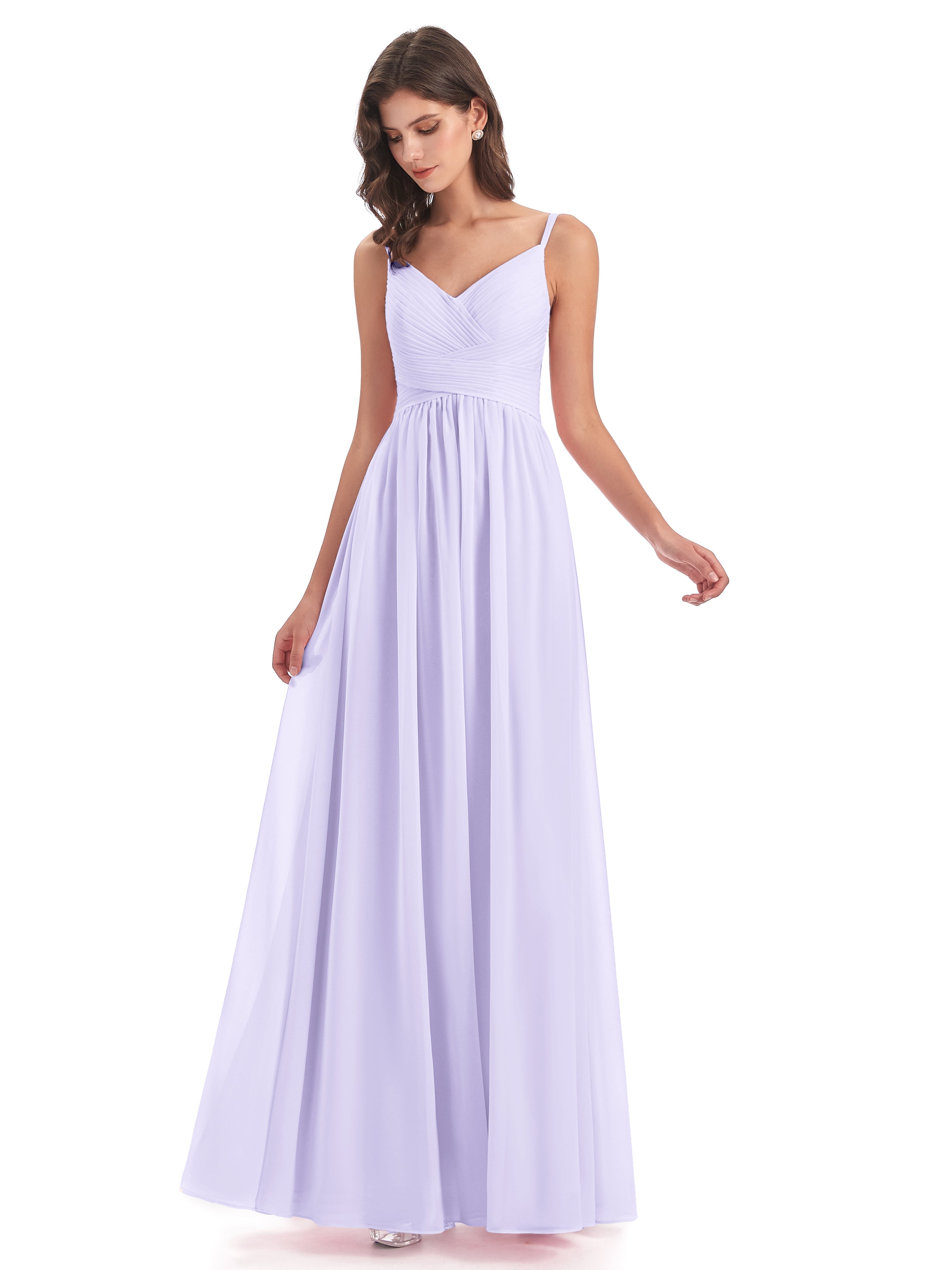 Demoiselle D Honneur Lilas Bretelles Spaghetti Plis Dentelle Robes Demoiselle D'Honneur