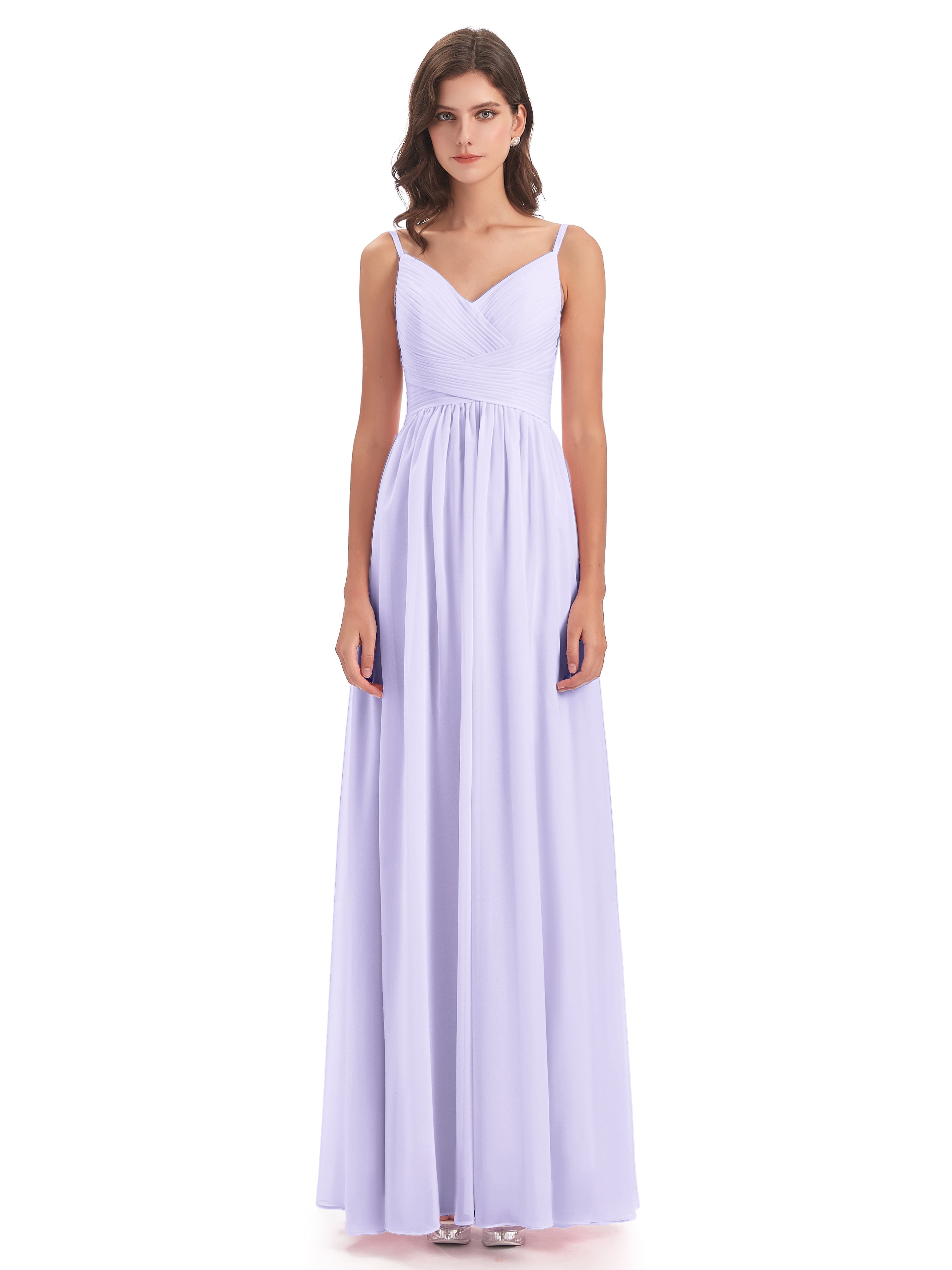 Demoiselle D Honneur Lilas Bretelles Spaghetti Plis Dentelle Robes Demoiselle D'Honneur
