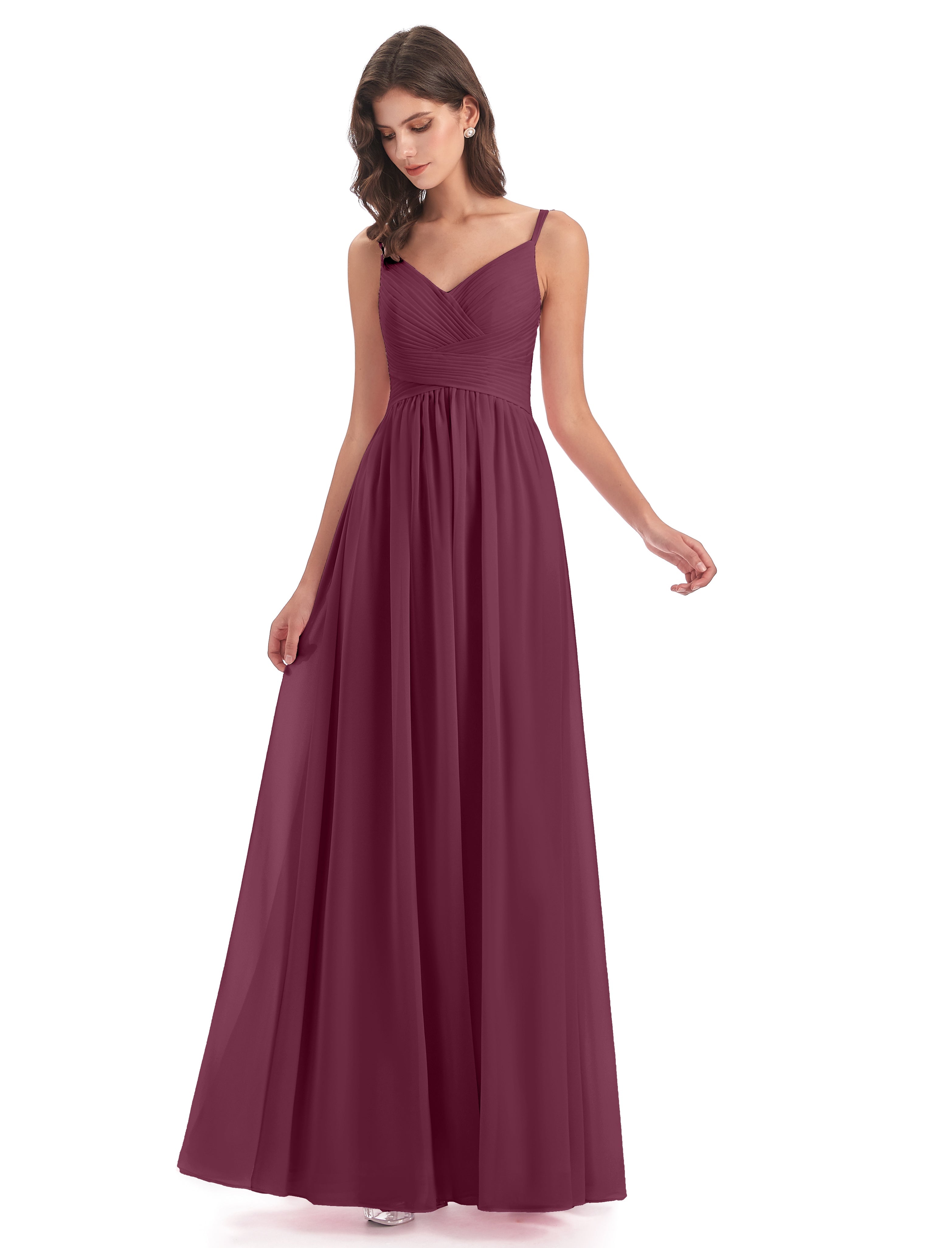 Robes De Demoiselle D'Honneur Mure Bretelles Spaghetti Plis Dentelle Robes Demoiselle D'Honneur