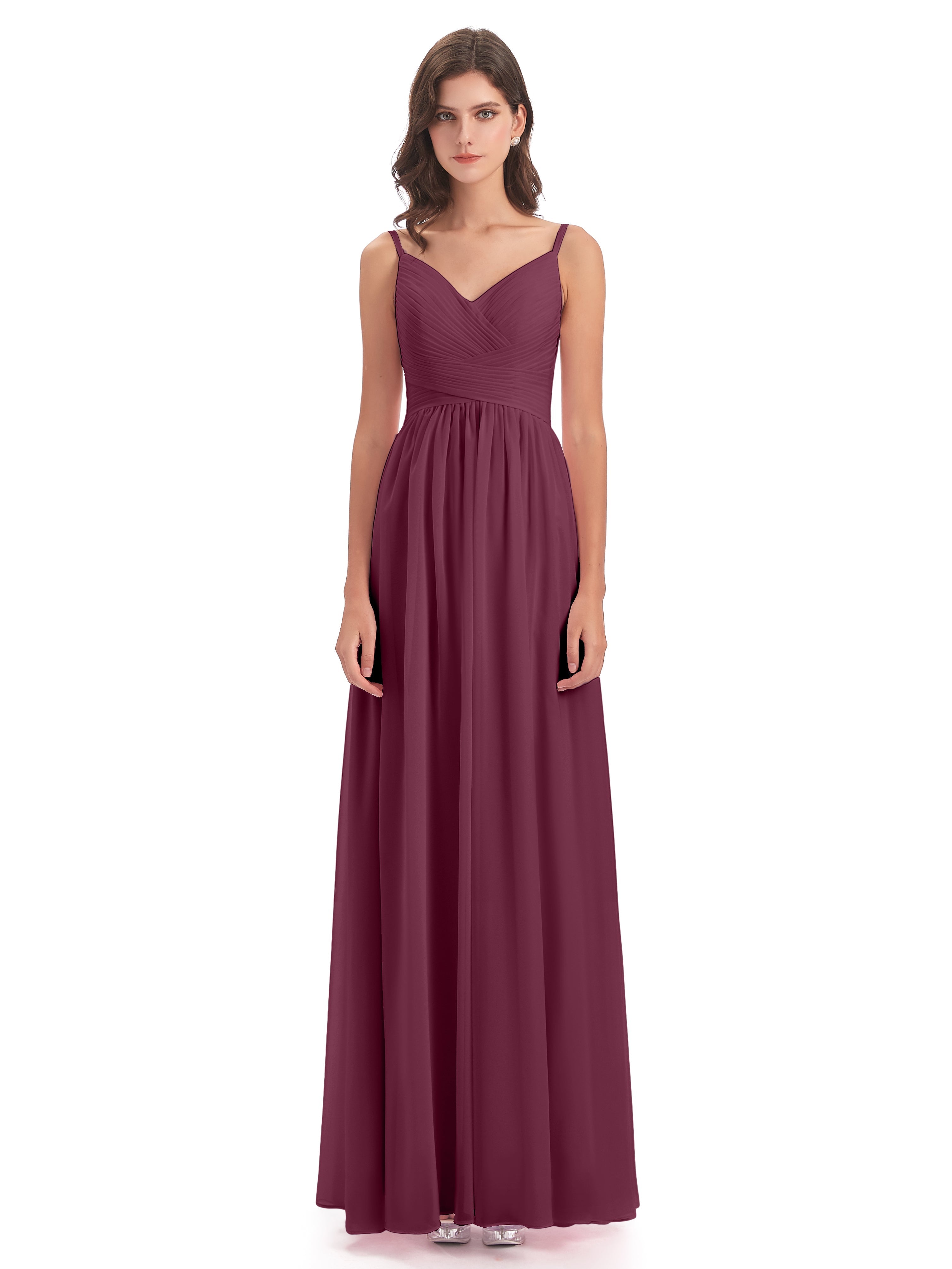 Robes De Demoiselle D'Honneur Mure Bretelles Spaghetti Plis Dentelle Robes Demoiselle D'Honneur