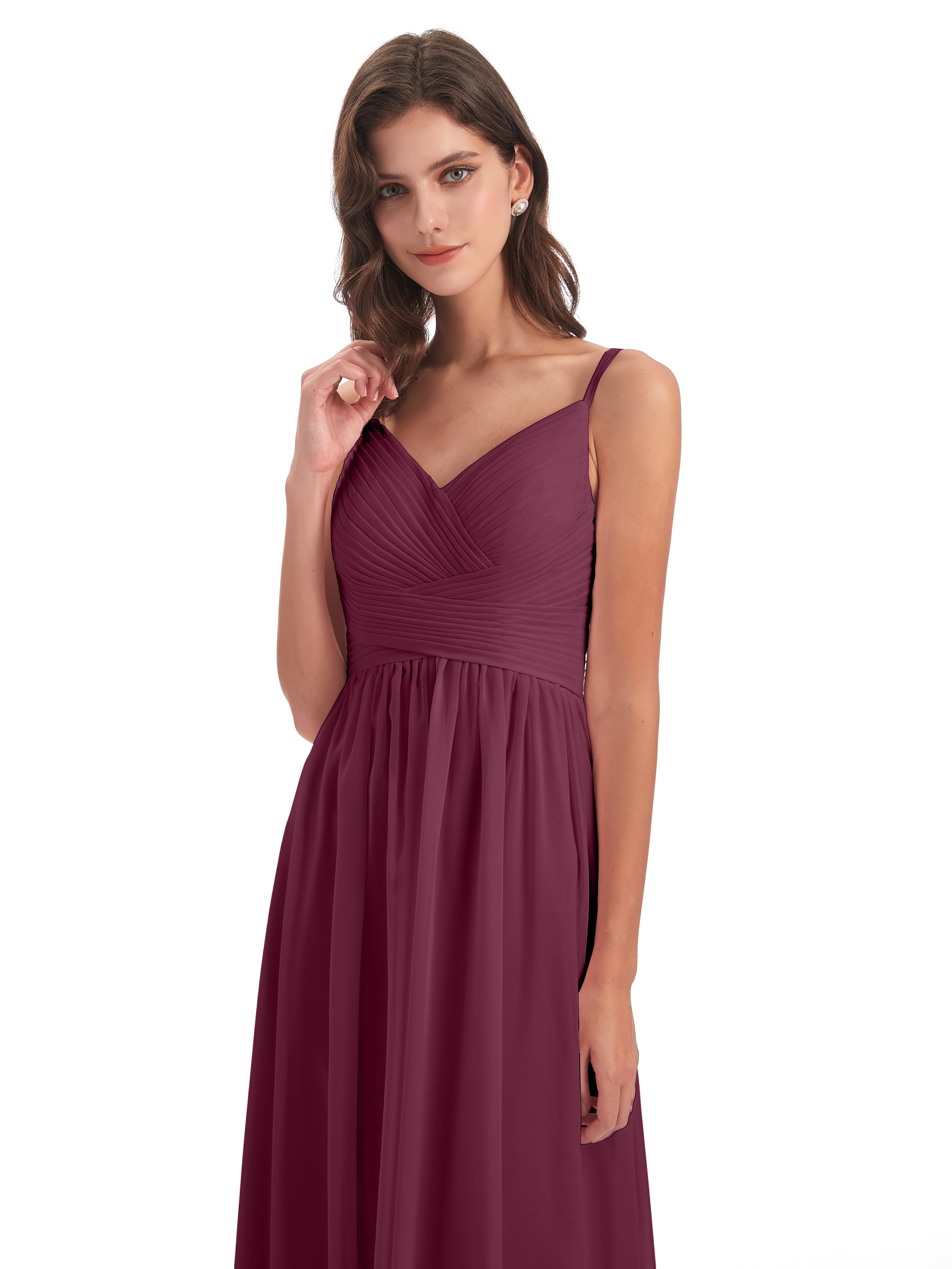 Robes De Demoiselle D'Honneur Mure Bretelles Spaghetti Plis Dentelle Robes Demoiselle D'Honneur