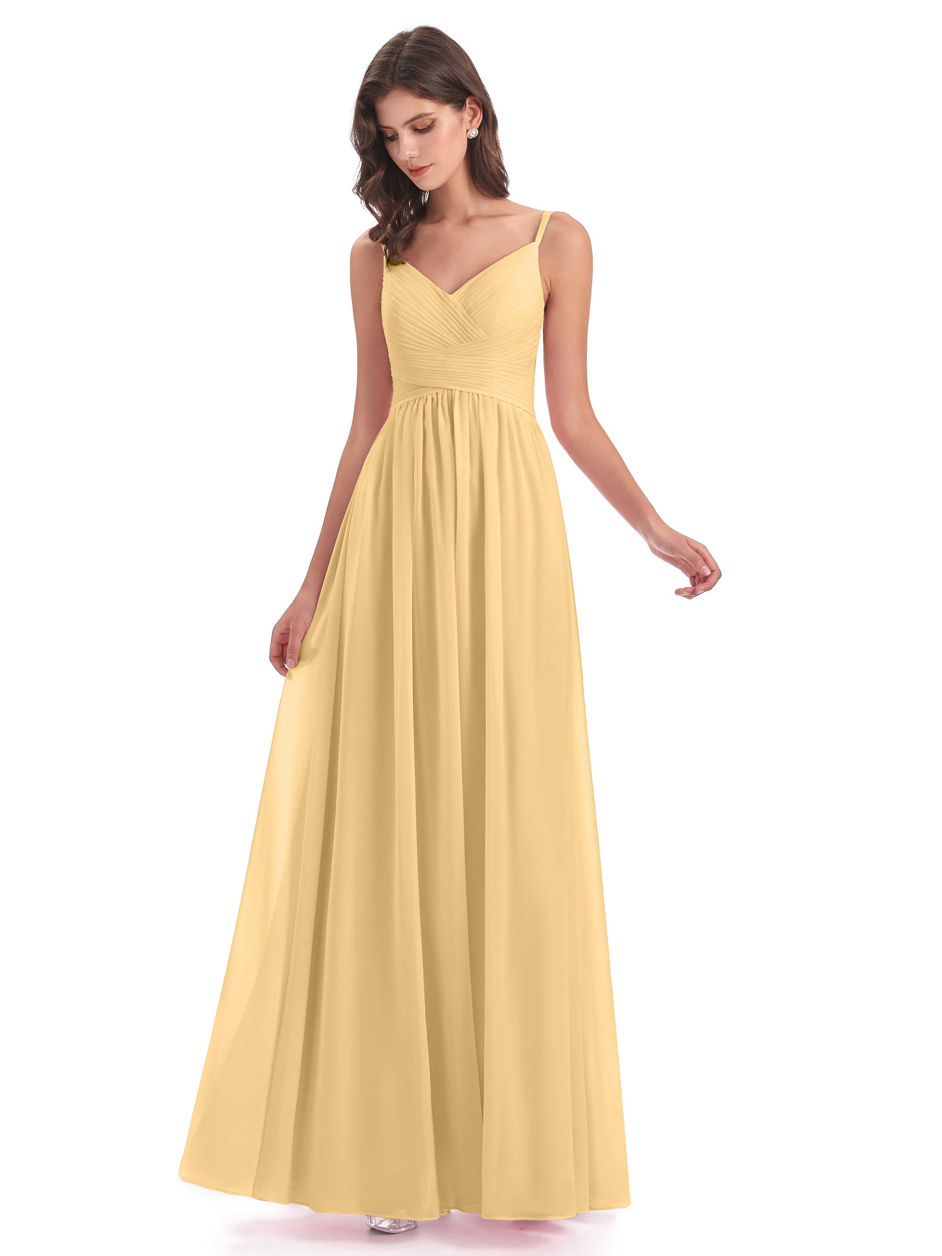 Robe Demoiselle D Honneur Or Bretelles Spaghetti Plis Dentelle Robes Demoiselle D'Honneur