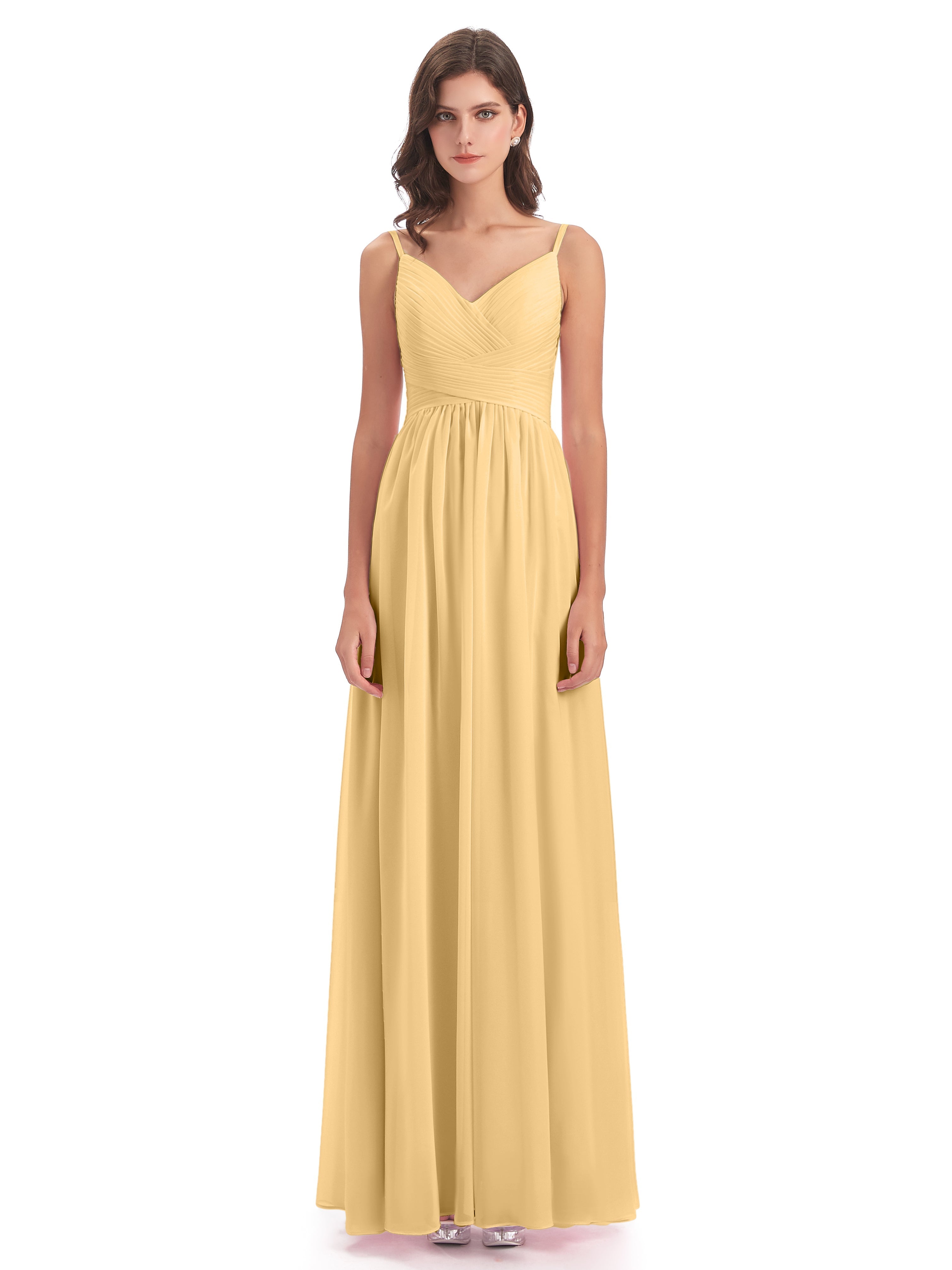 Robe Demoiselle D Honneur Or Bretelles Spaghetti Plis Dentelle Robes Demoiselle D'Honneur