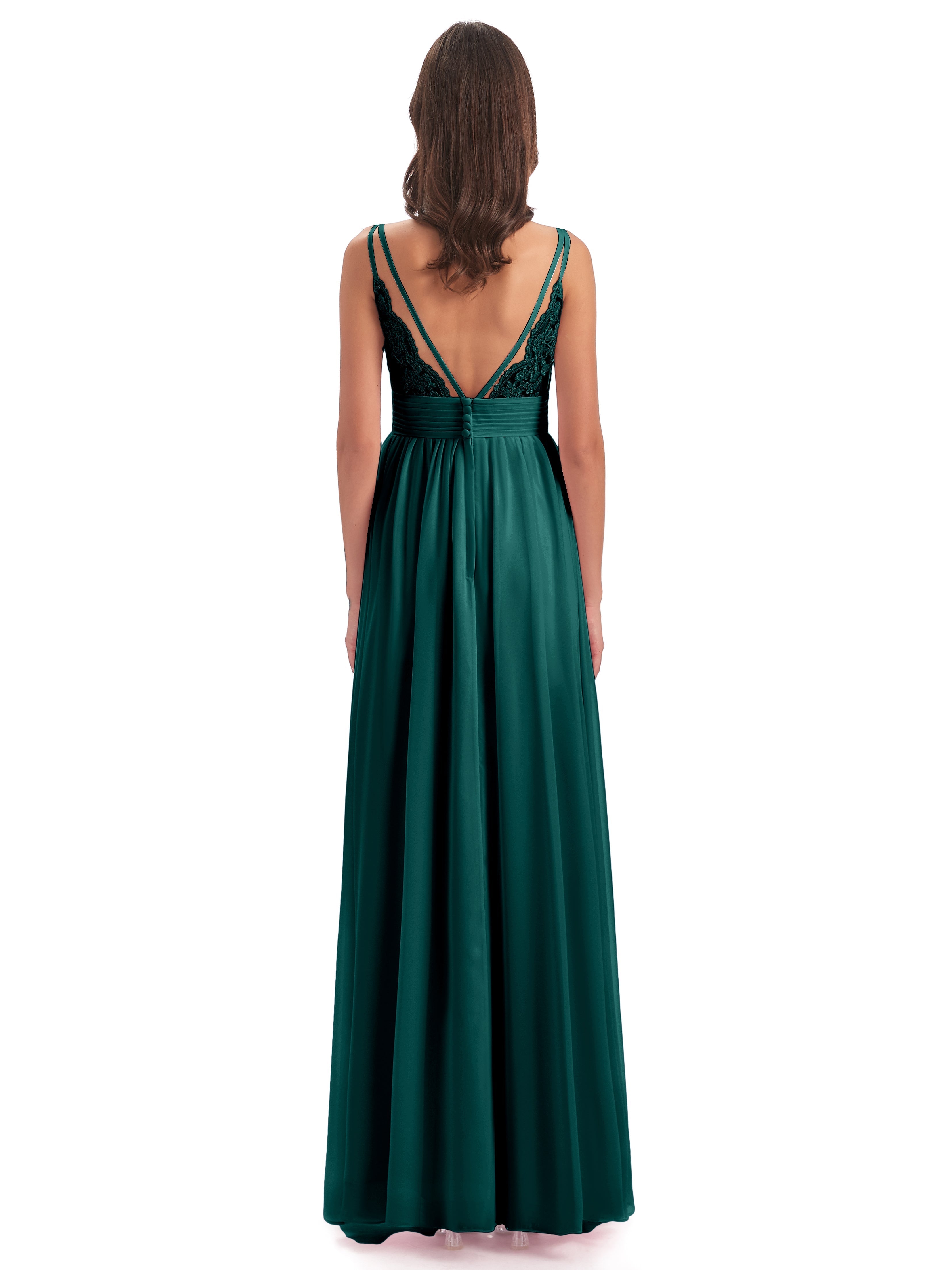 Robes De Demoiselle D'Honneur De Paon Bretelles Spaghetti Plis Dentelle Robes Demoiselle D'Honneur