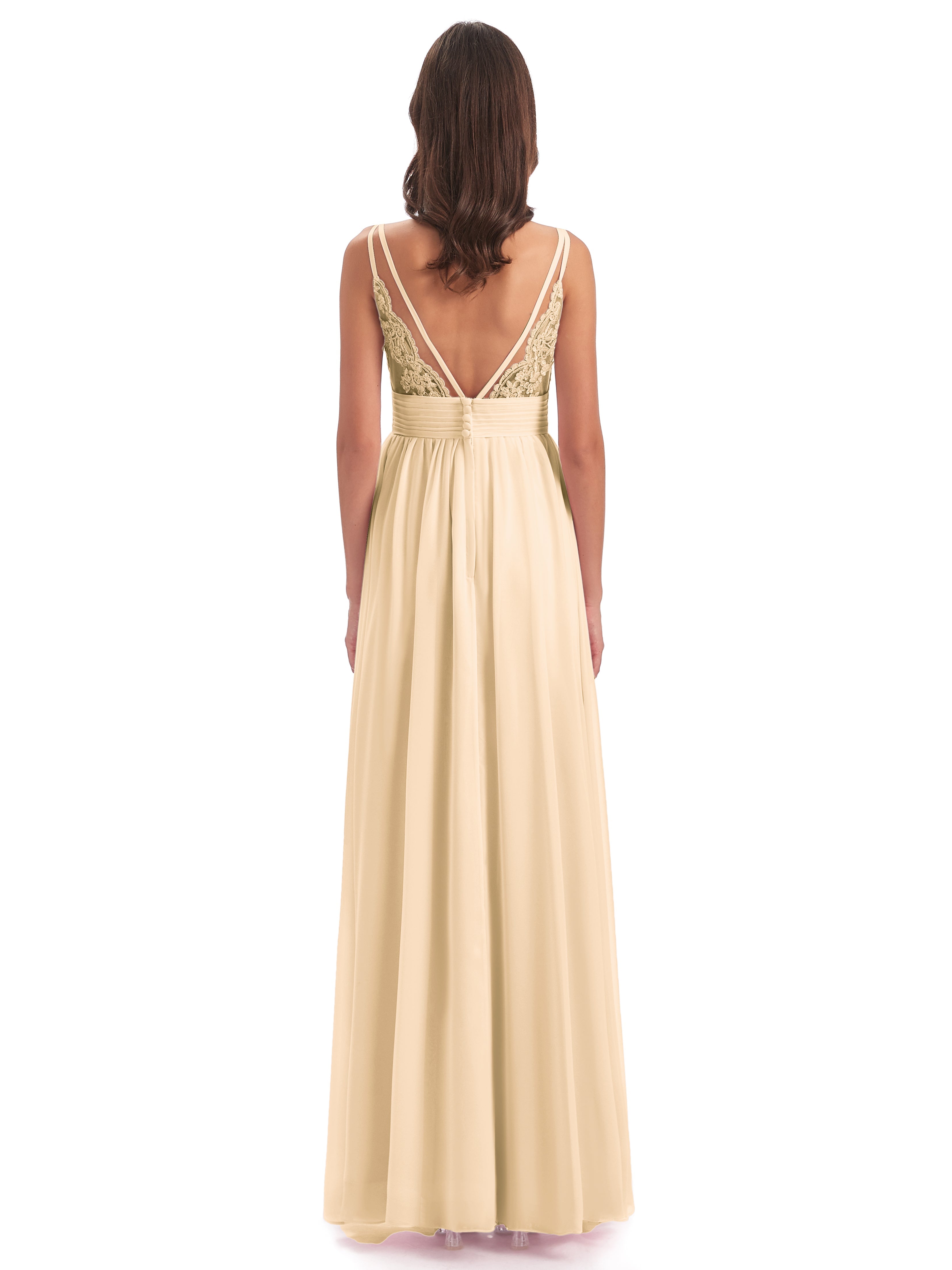 Robe De Demoiselle D Honneur Peche Bretelles Spaghetti Plis Dentelle Robes Demoiselle D'Honneur