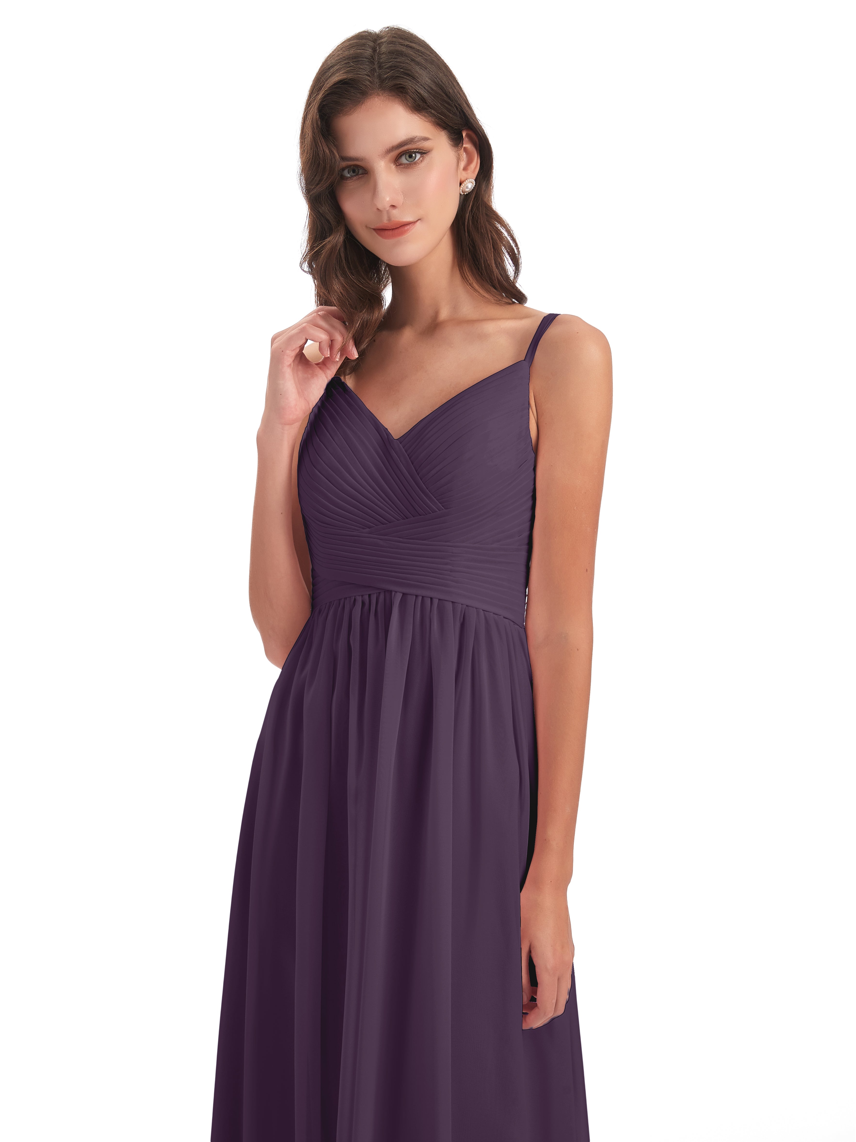Robe De Demoiselle D'Honneur En Plum Bretelles Spaghetti Plis Dentelle Robes Demoiselle D'Honneur