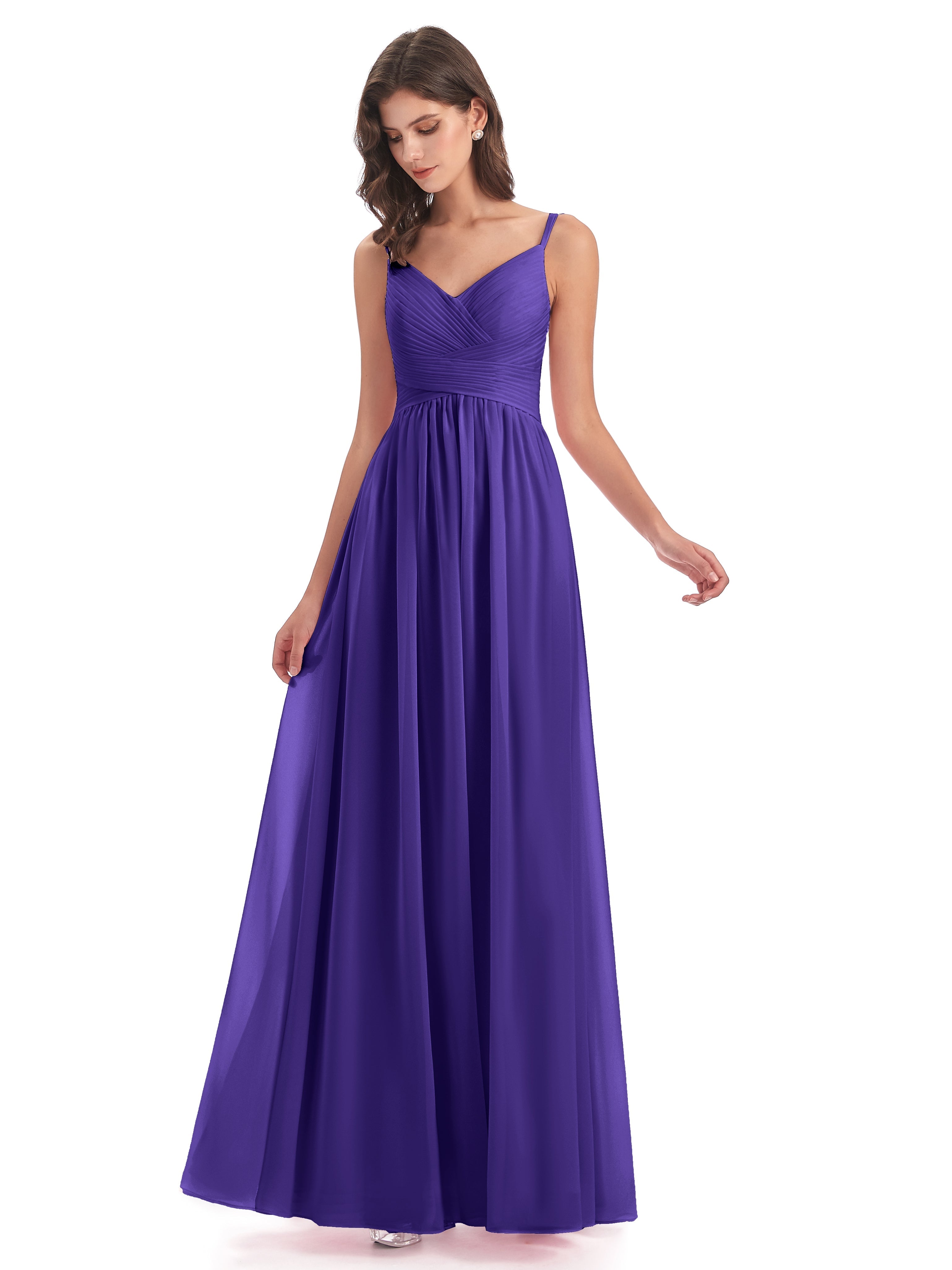 Robes De Demoiselle D'Honneur En Régence Bretelles Spaghetti Plis Dentelle Robes Demoiselle D'Honneur