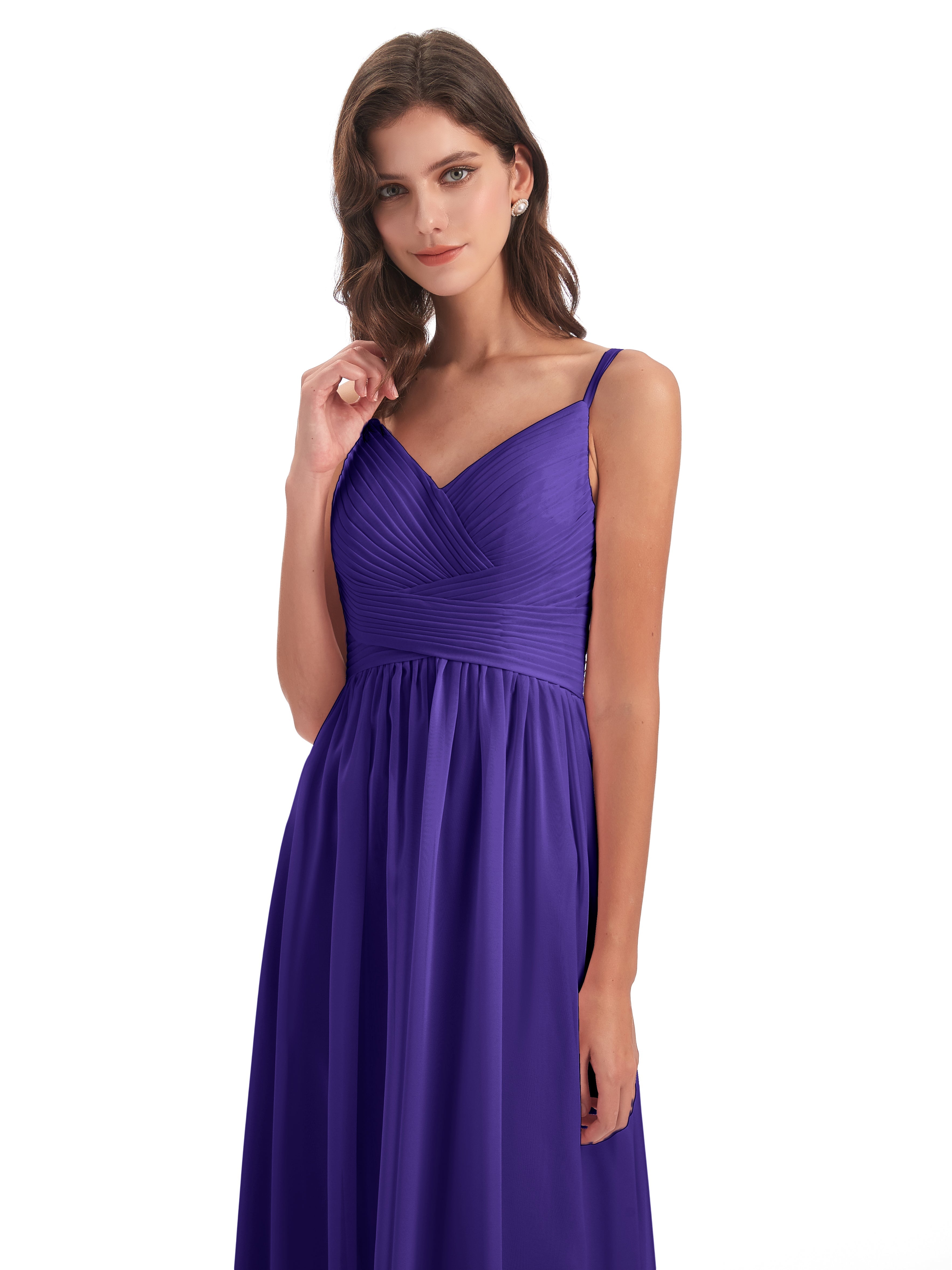 Robes De Demoiselle D'Honneur En Régence Bretelles Spaghetti Plis Dentelle Robes Demoiselle D'Honneur