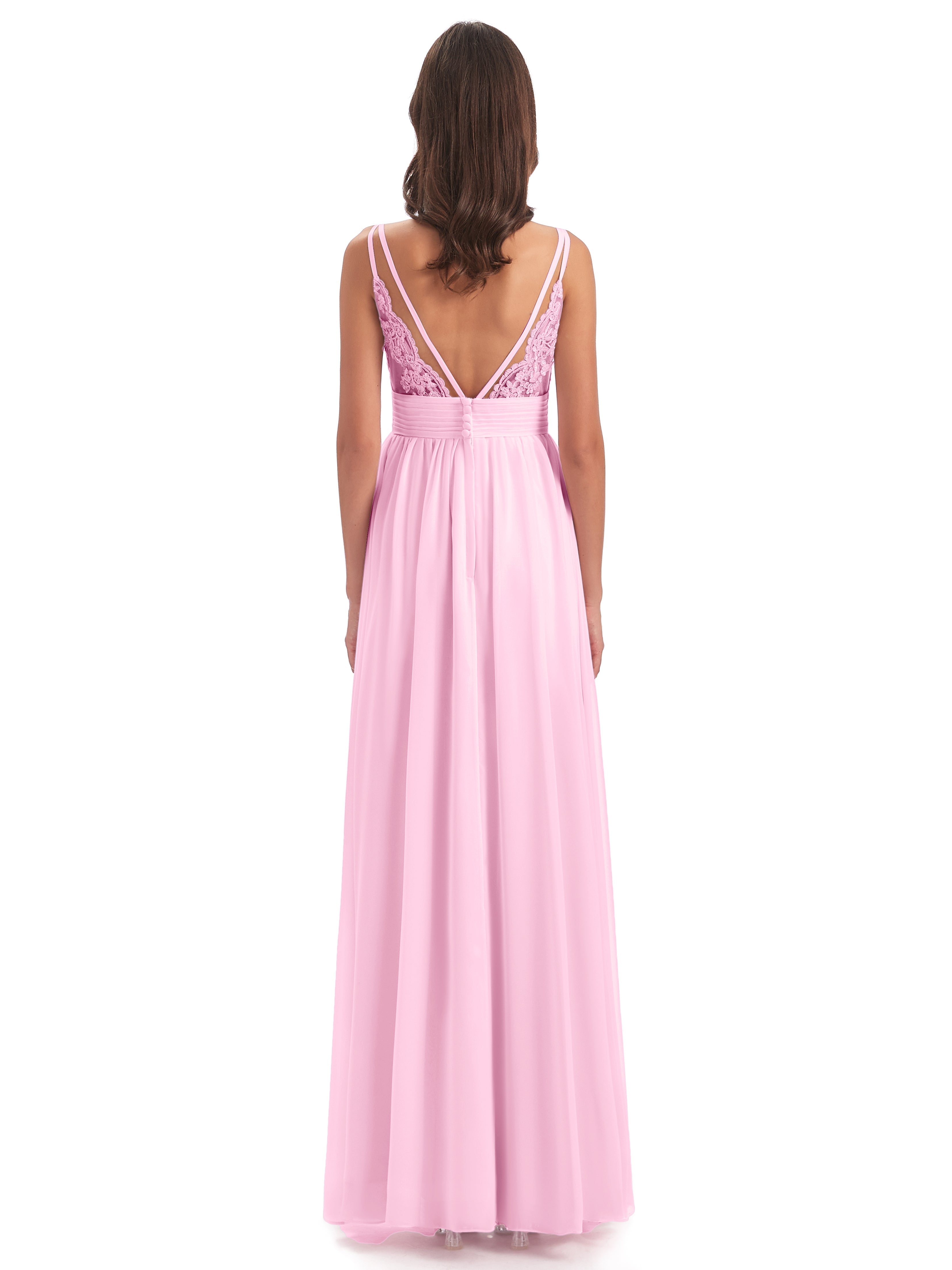 Robes De Demoiselle D'Honneur Rose Bonbon Bretelles Spaghetti Plis Dentelle Robes Demoiselle D'Honneur