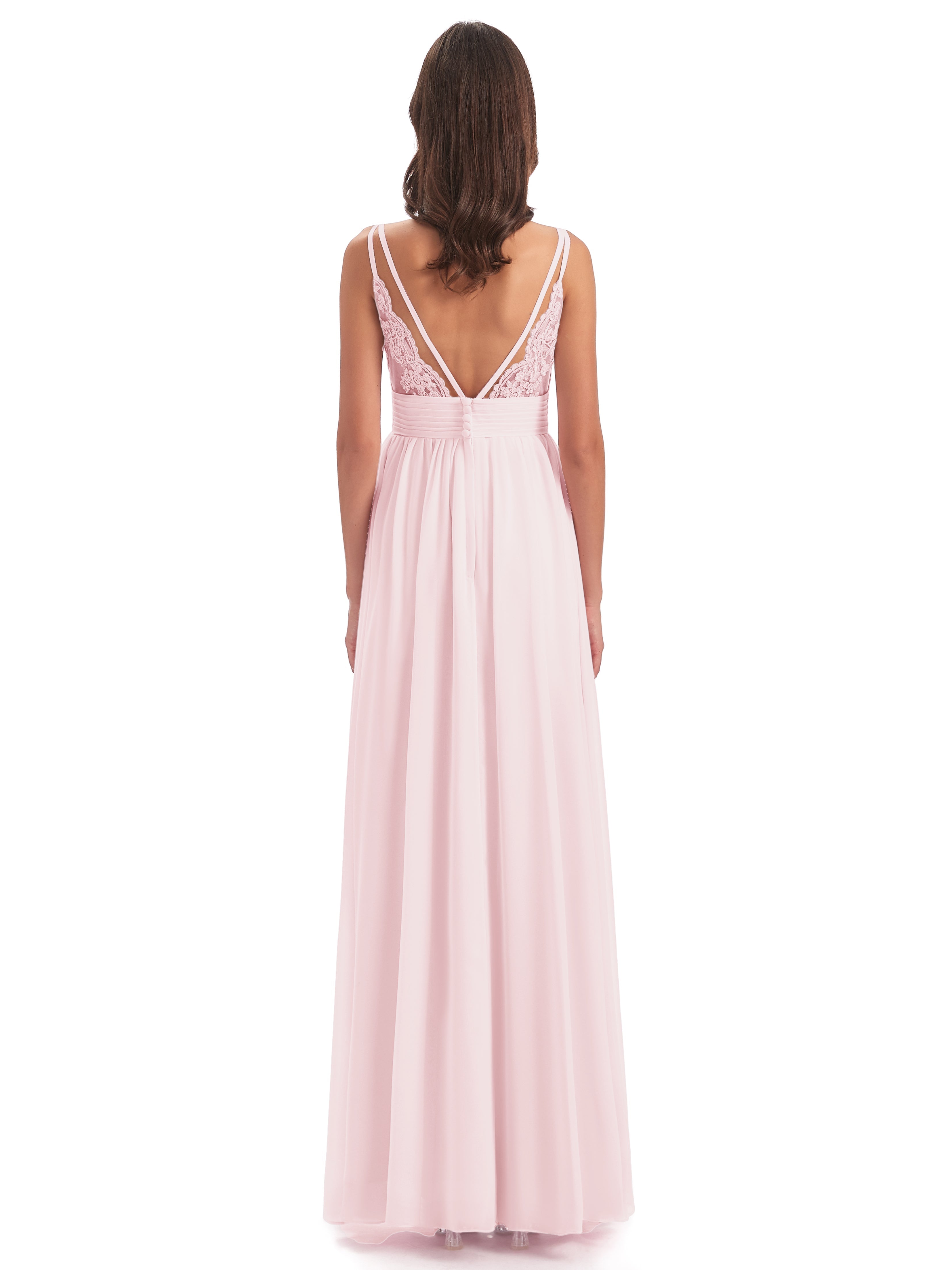 Demoiselle D Honneur Rose Pale Bretelles Spaghetti Plis Dentelle Robes Demoiselle D'Honneur