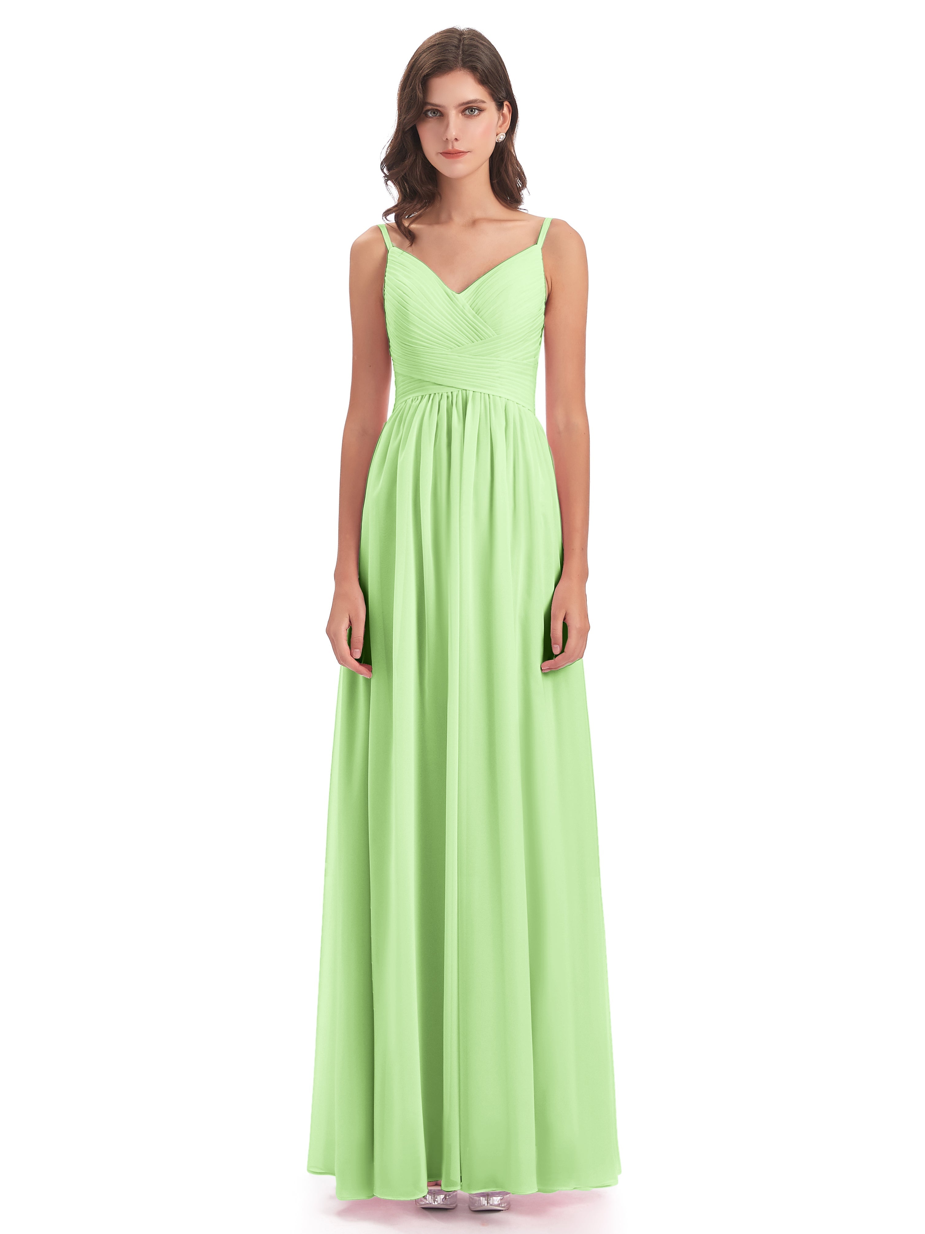 Robe Demoiselle D Honneur Sauge Bretelles Spaghetti Plis Dentelle Robes Demoiselle D'Honneur