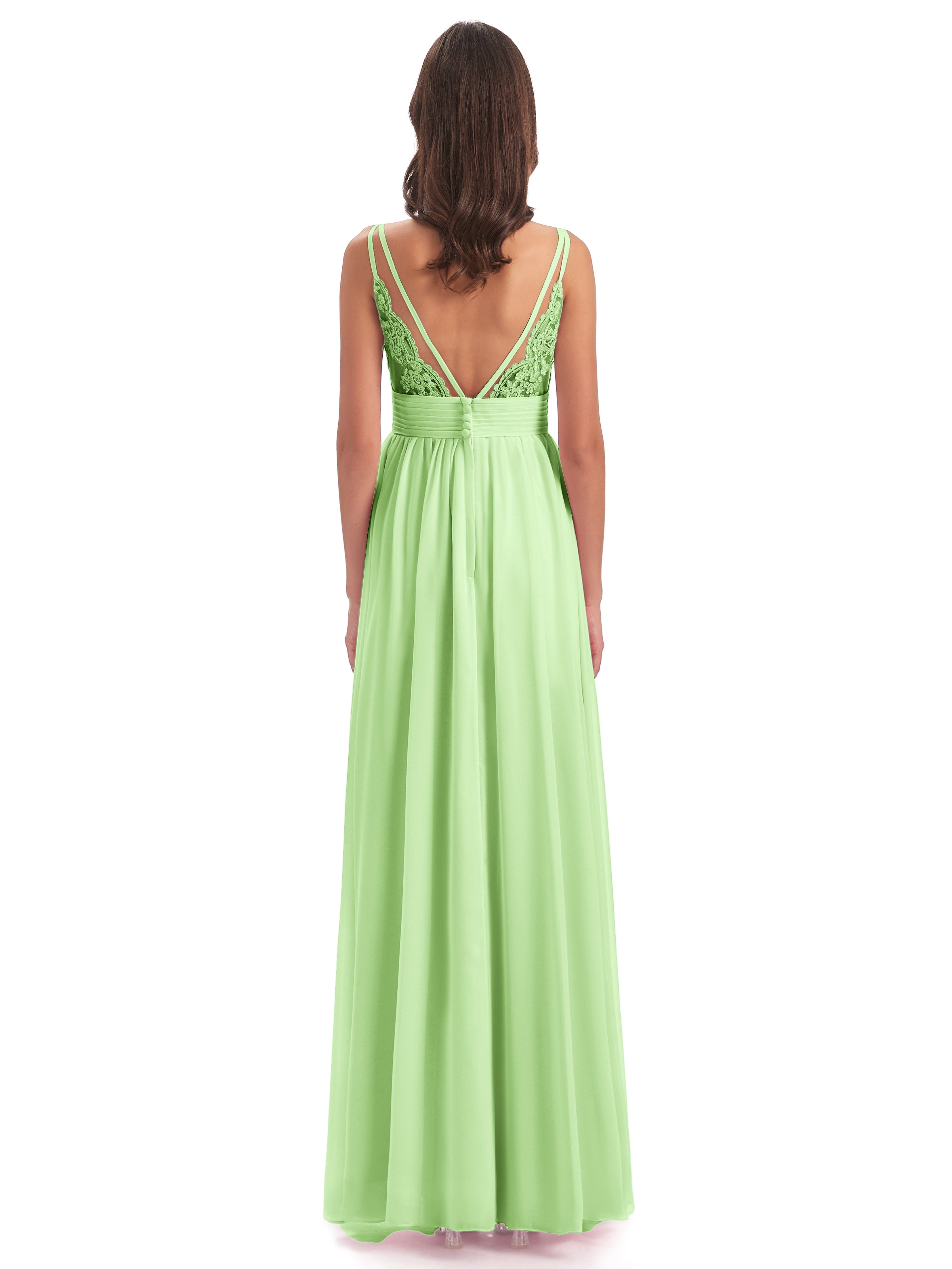 Robe Demoiselle D Honneur Sauge Bretelles Spaghetti Plis Dentelle Robes Demoiselle D'Honneur