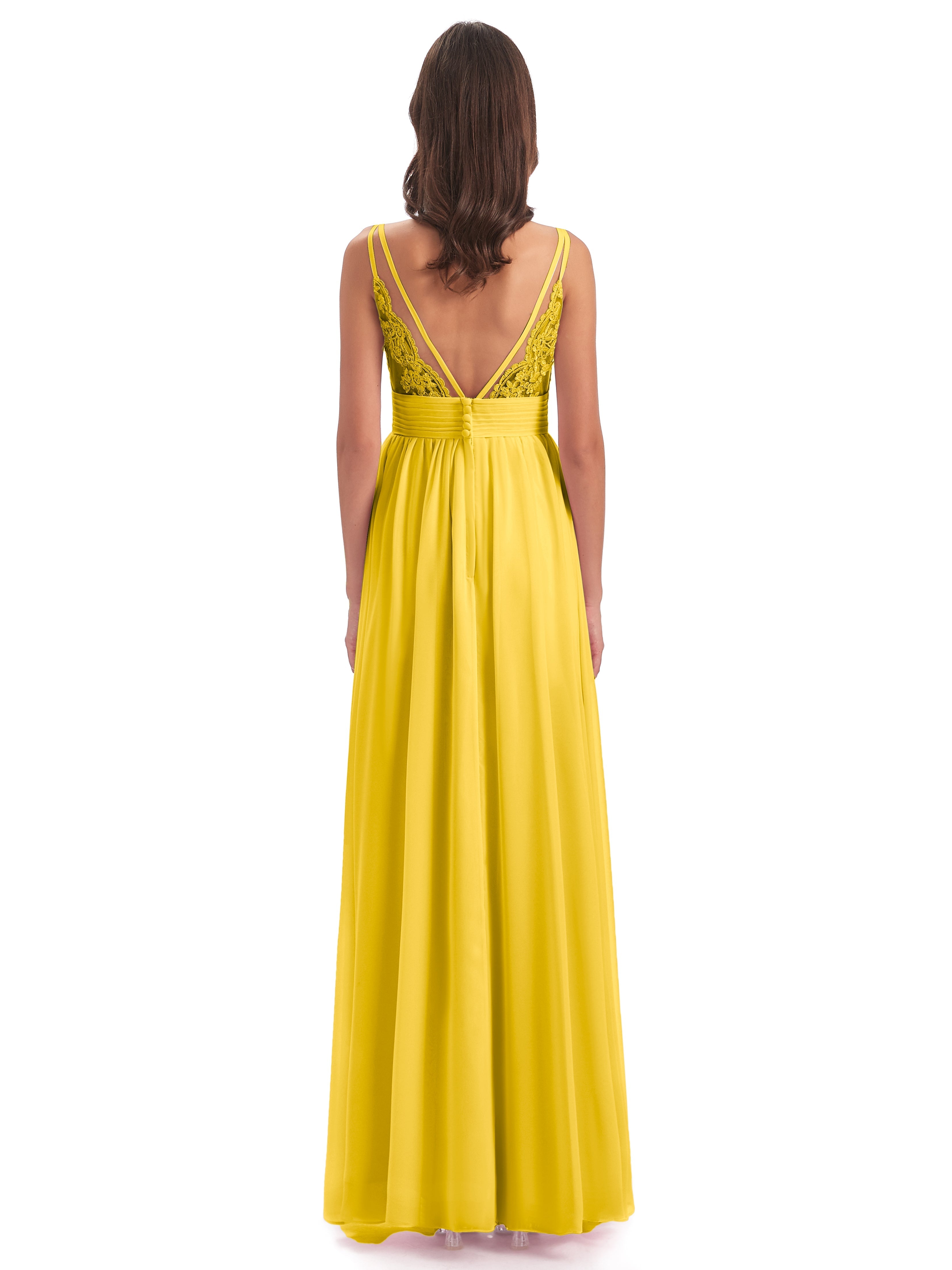 Robe De Demoiselle D'Honneur Souci Bretelles Spaghetti Plis Dentelle Robes Demoiselle D'Honneur
