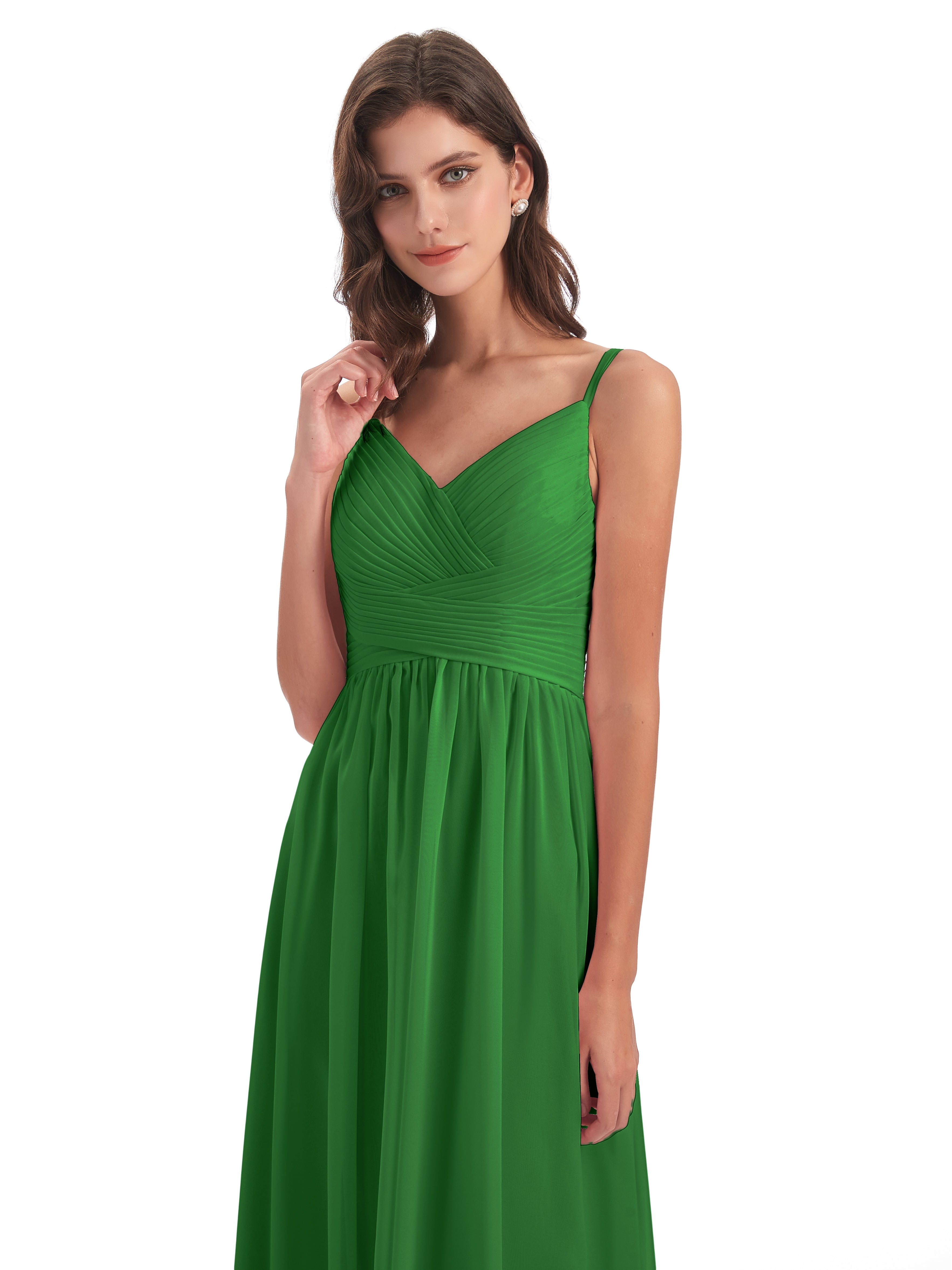 Robe Verte Demoiselle D Honneur Bretelles Spaghetti Plis Dentelle Robes Demoiselle D'Honneur