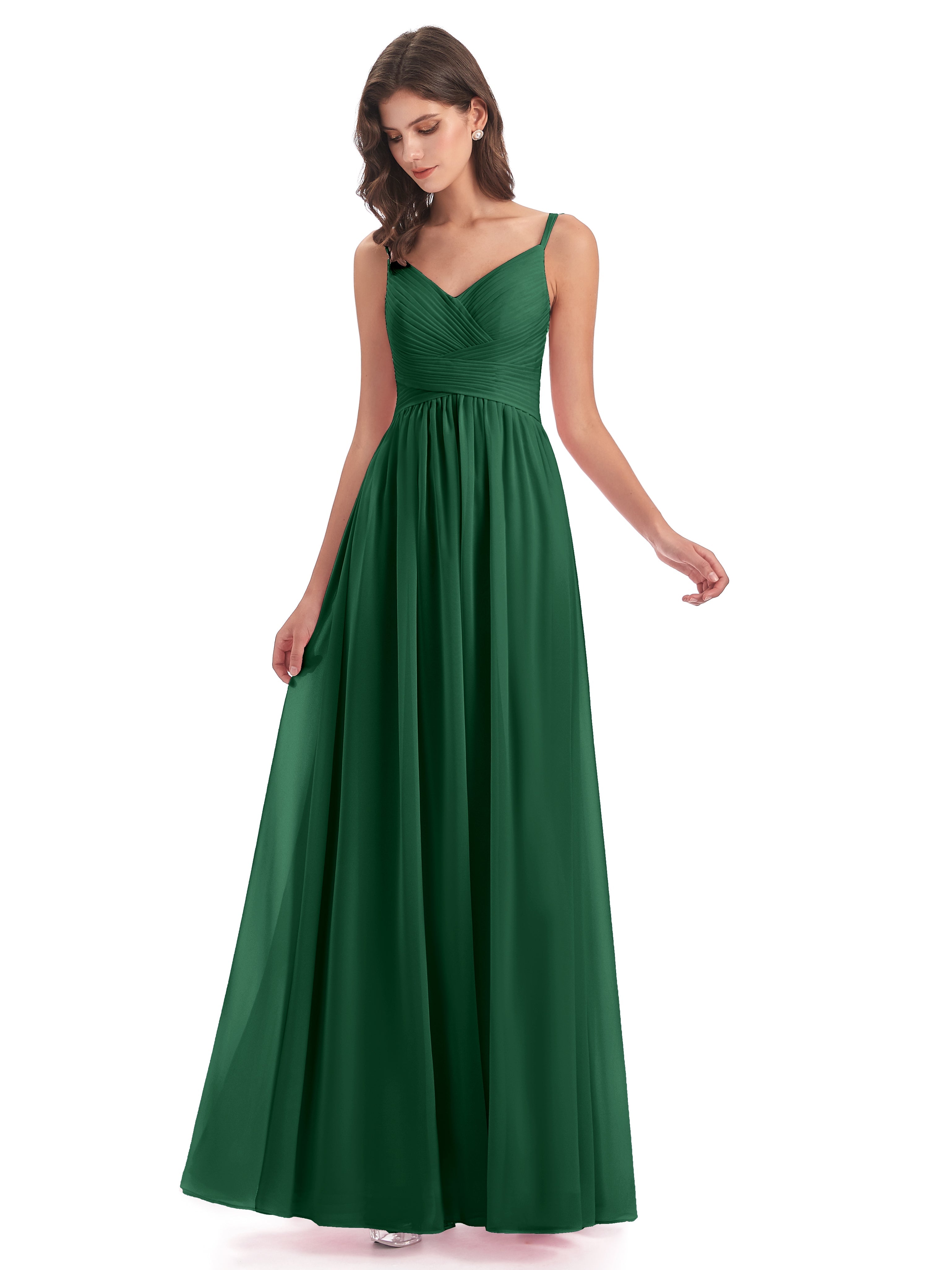 Demoiselle D'Honneur Vert Foncé Bretelles Spaghetti Plis Dentelle Robes Demoiselle D'Honneur