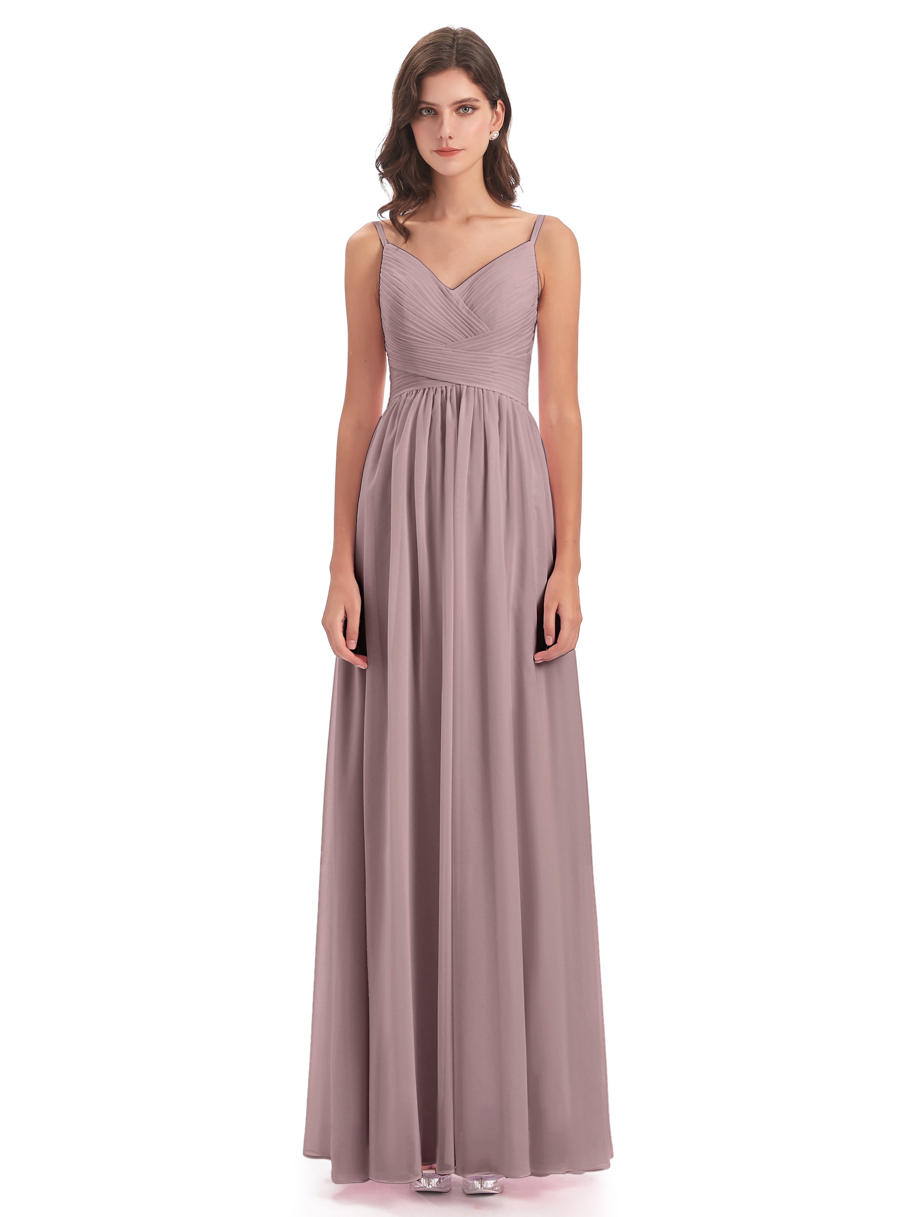 Robes De Demoiselle D'Honneur Vintage Mauve Bretelles Spaghetti Plis Dentelle Robes Demoiselle D'Honneur