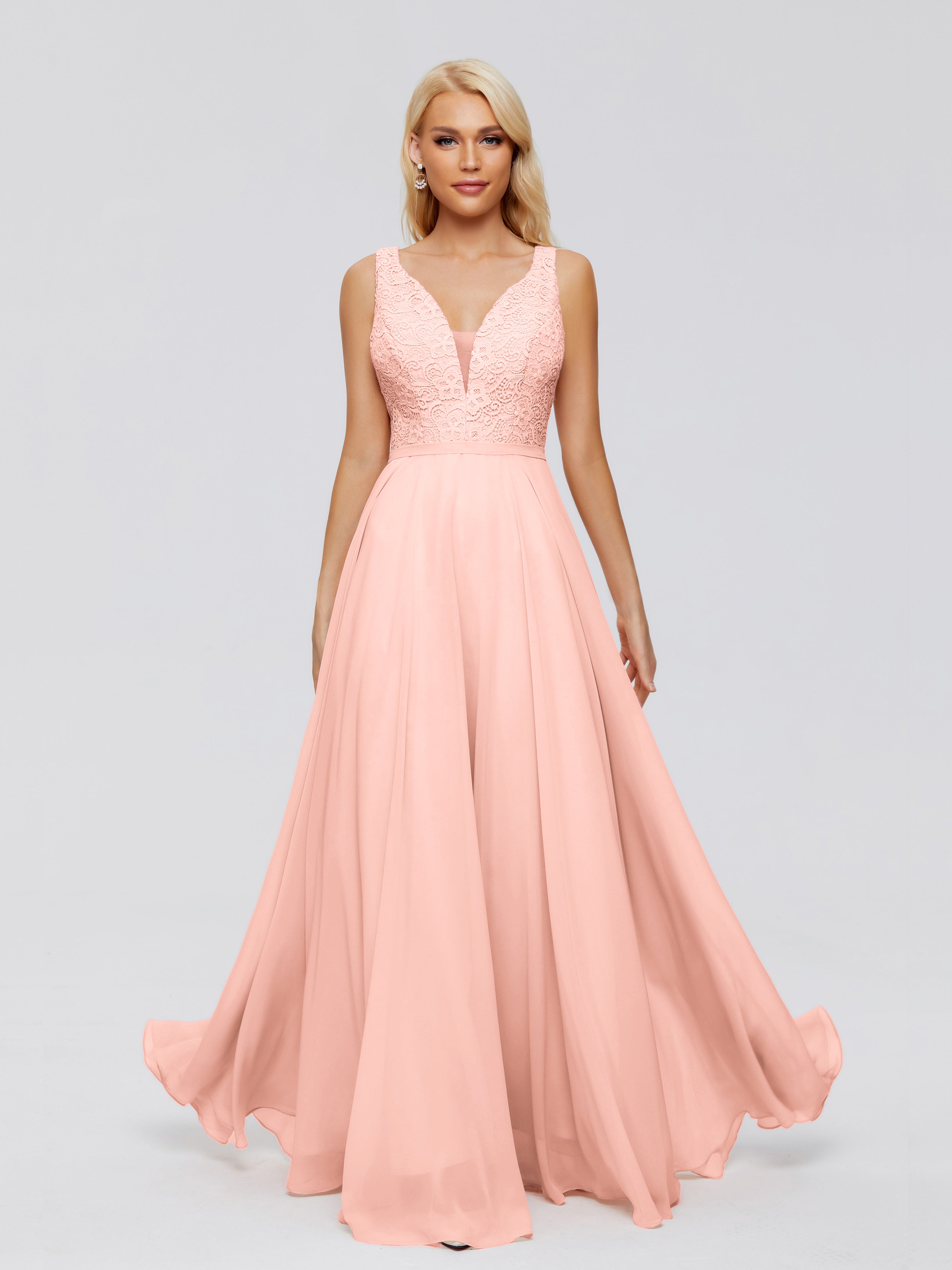 Robe Demoiselle Dhonneur Corail Trapèze Col V Bretelle Mousseline Robes Demoiselle D'Honneur