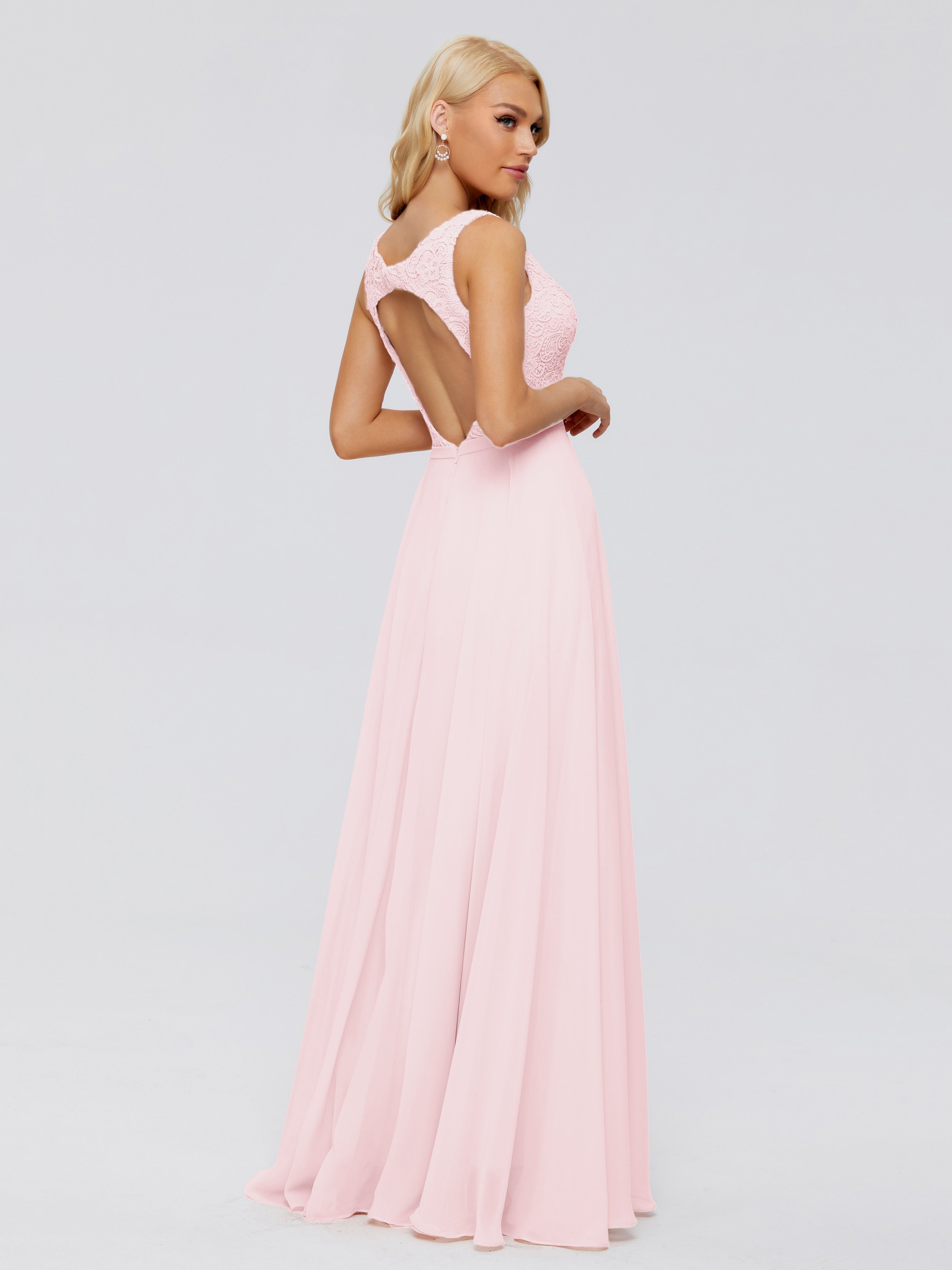 Robes Demoiselle D Honneur Rose Pale Trapèze Col V Bretelle Mousseline Robes Demoiselle D'Honneur