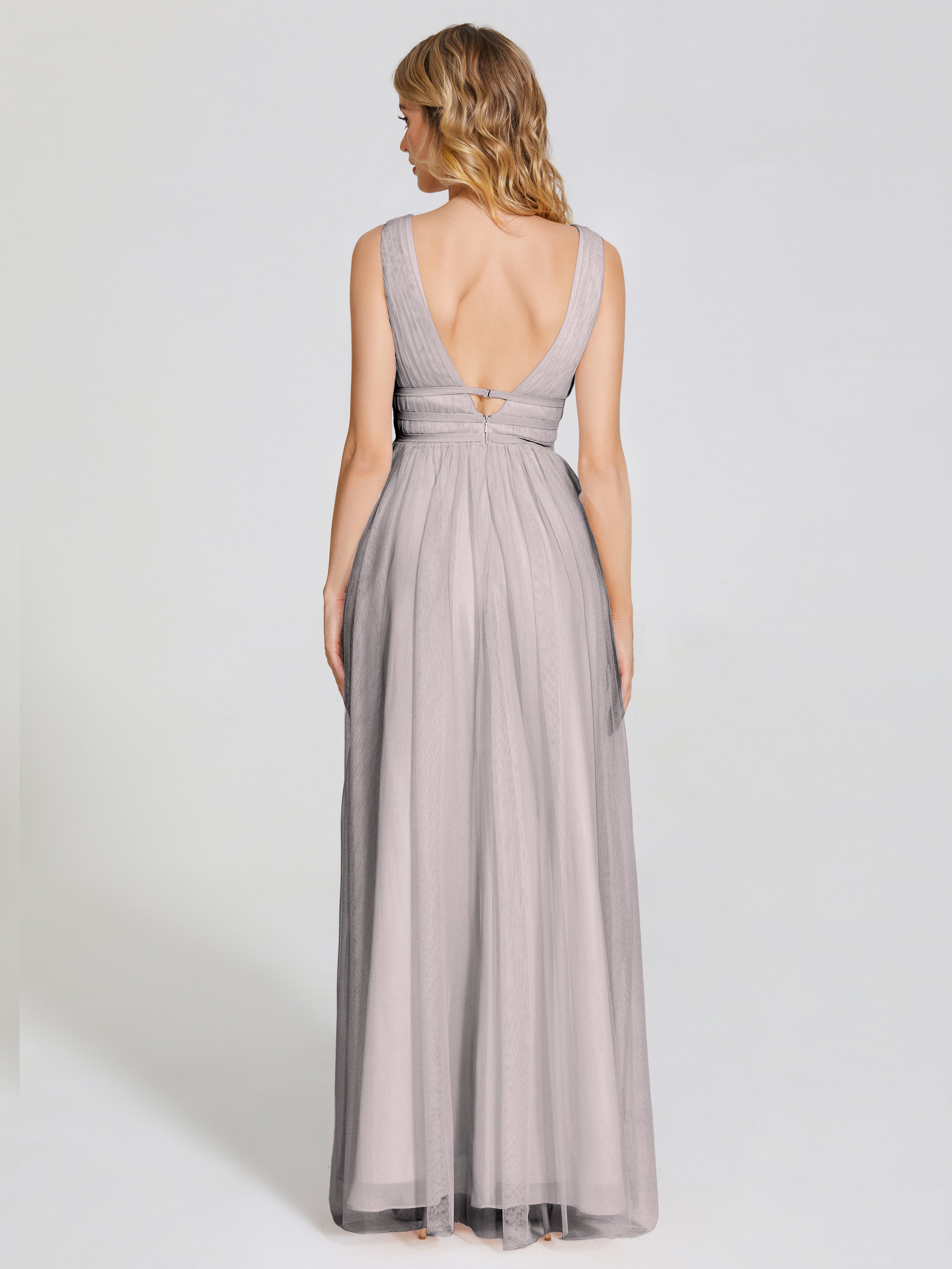 Robe Argentée Demoiselle D Honneur Bretelles Dos Nu Sexy Tulle Robe De Demoiselle D'Honneur