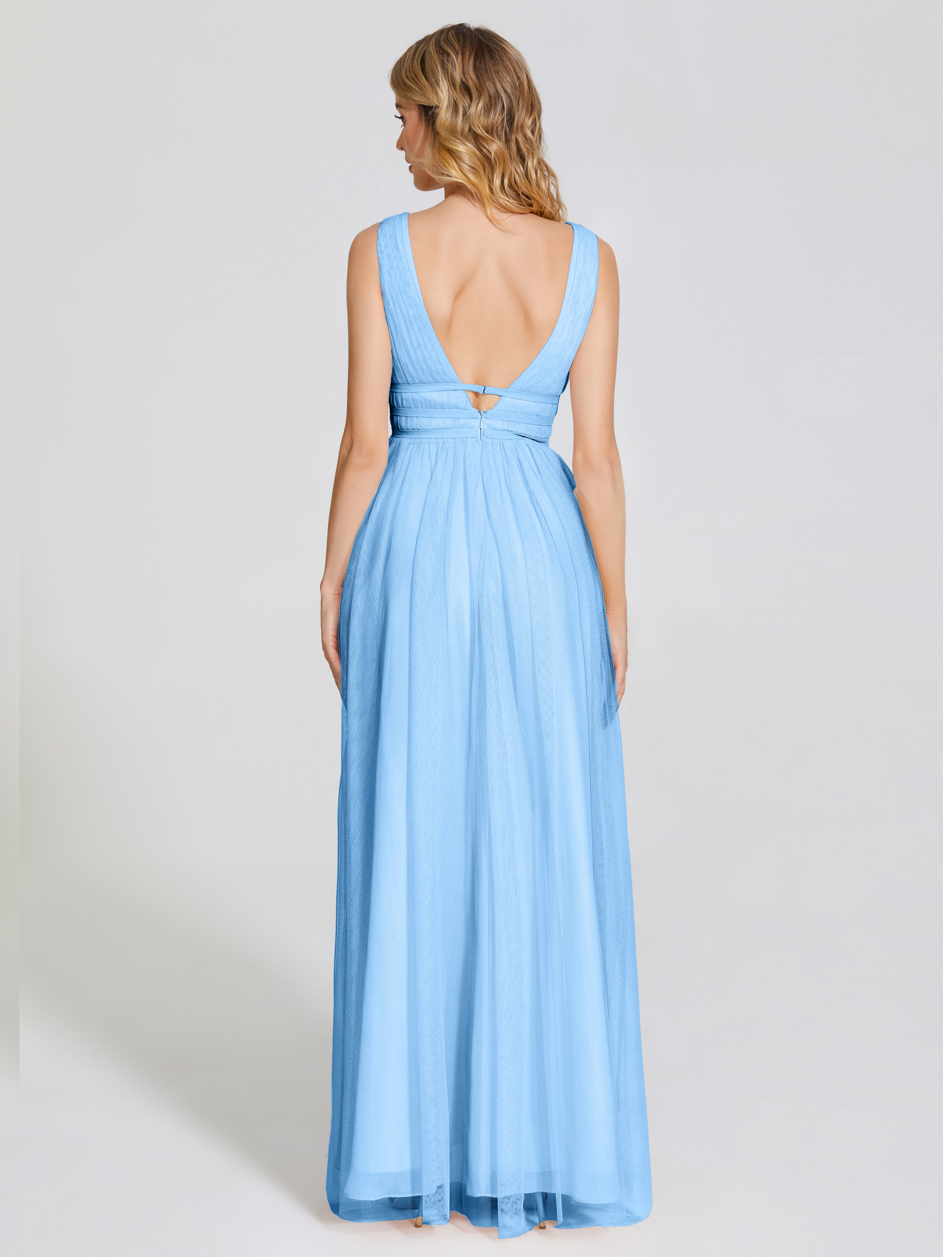 Robe Demoiselle Dhonneur Bleu Bretelles Dos Nu Sexy Tulle Robe De Demoiselle D'Honneur