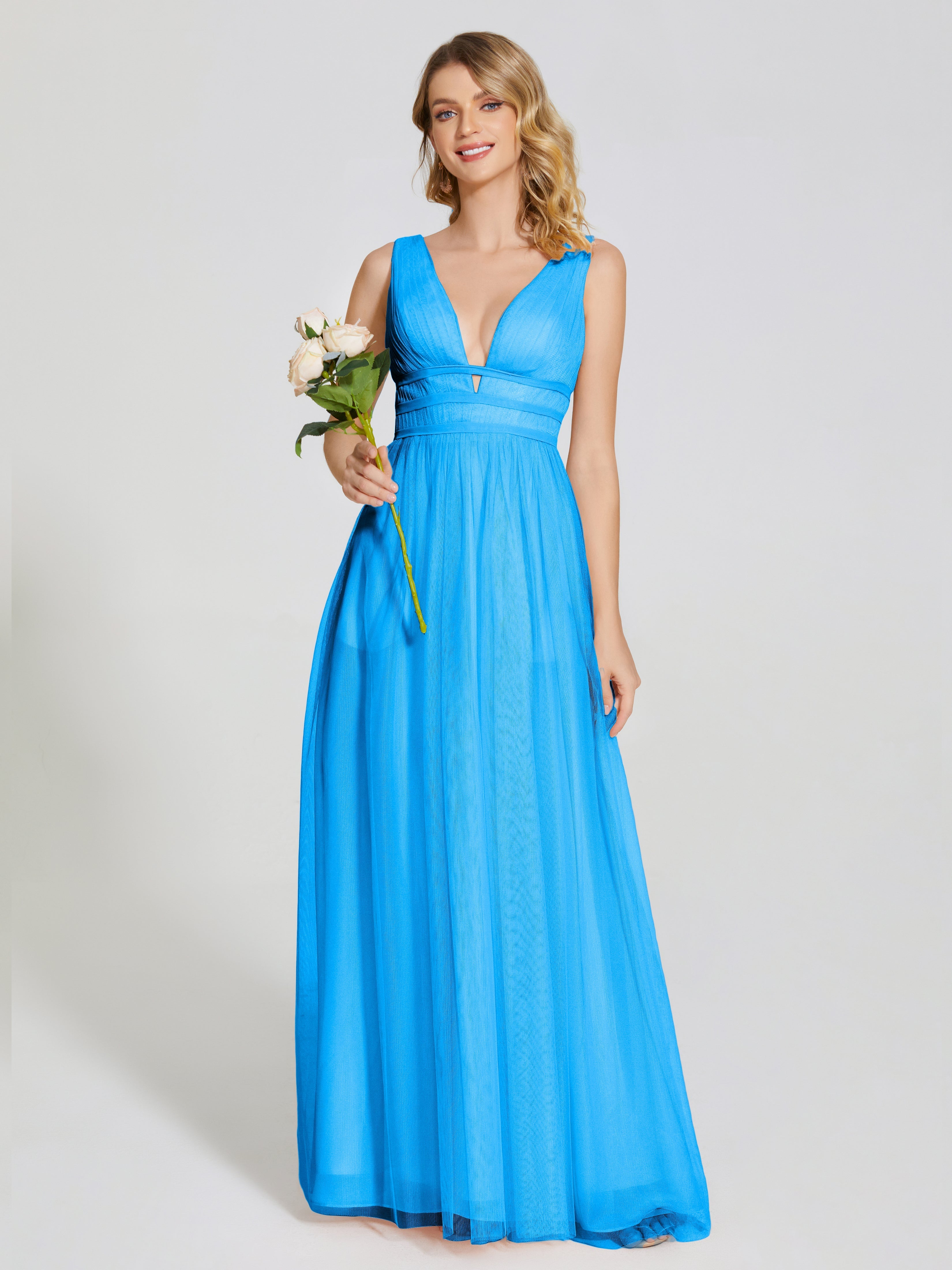 Robes De Demoiselle D'Honneur Bleu Océan Bretelles Dos Nu Sexy Tulle Robe De Demoiselle D'Honneur