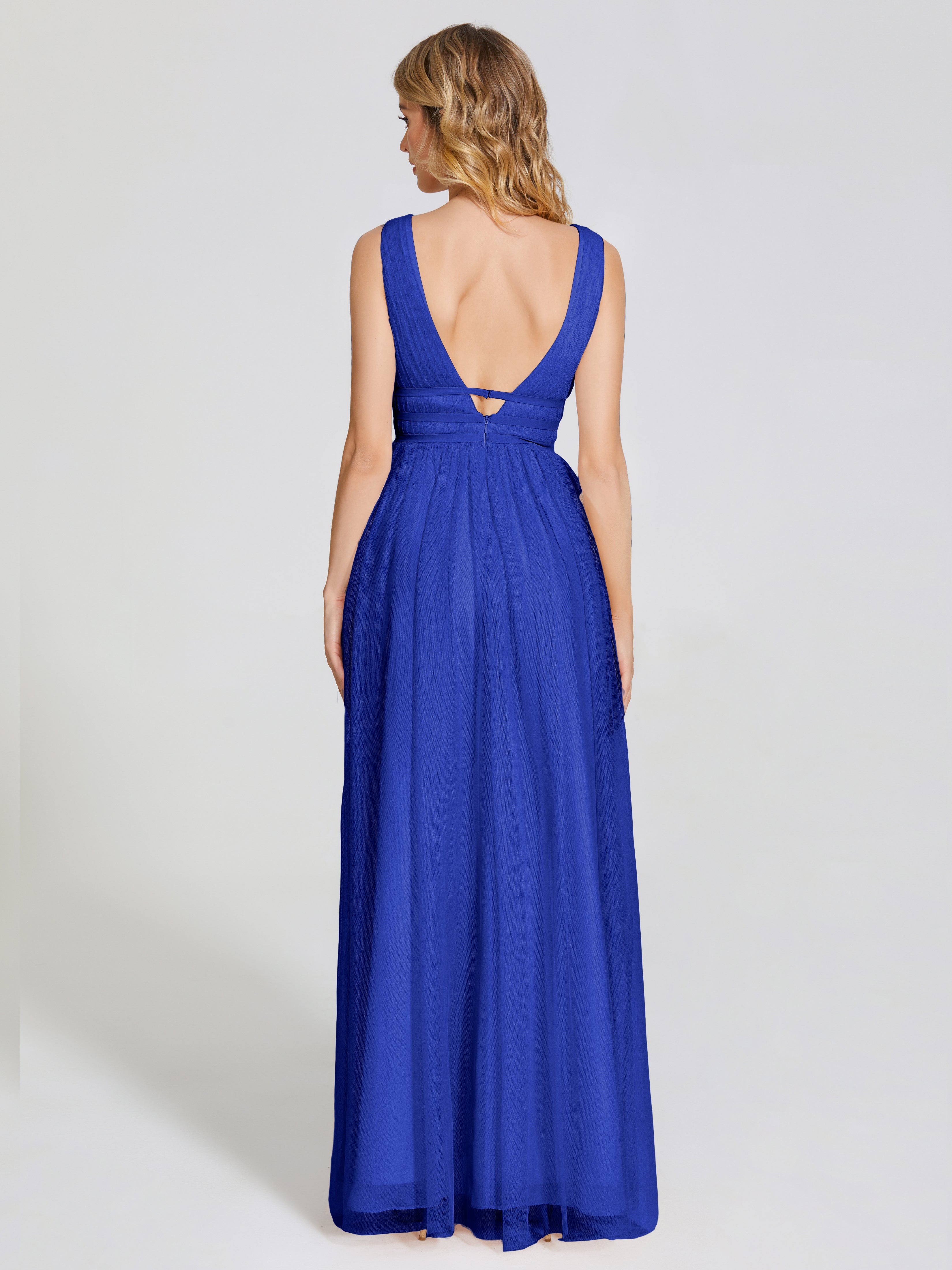 Long Robe Demoiselle D Honneur Bleu Roi Bretelles Dos Nu Sexy Tulle Robe De Demoiselle D'Honneur