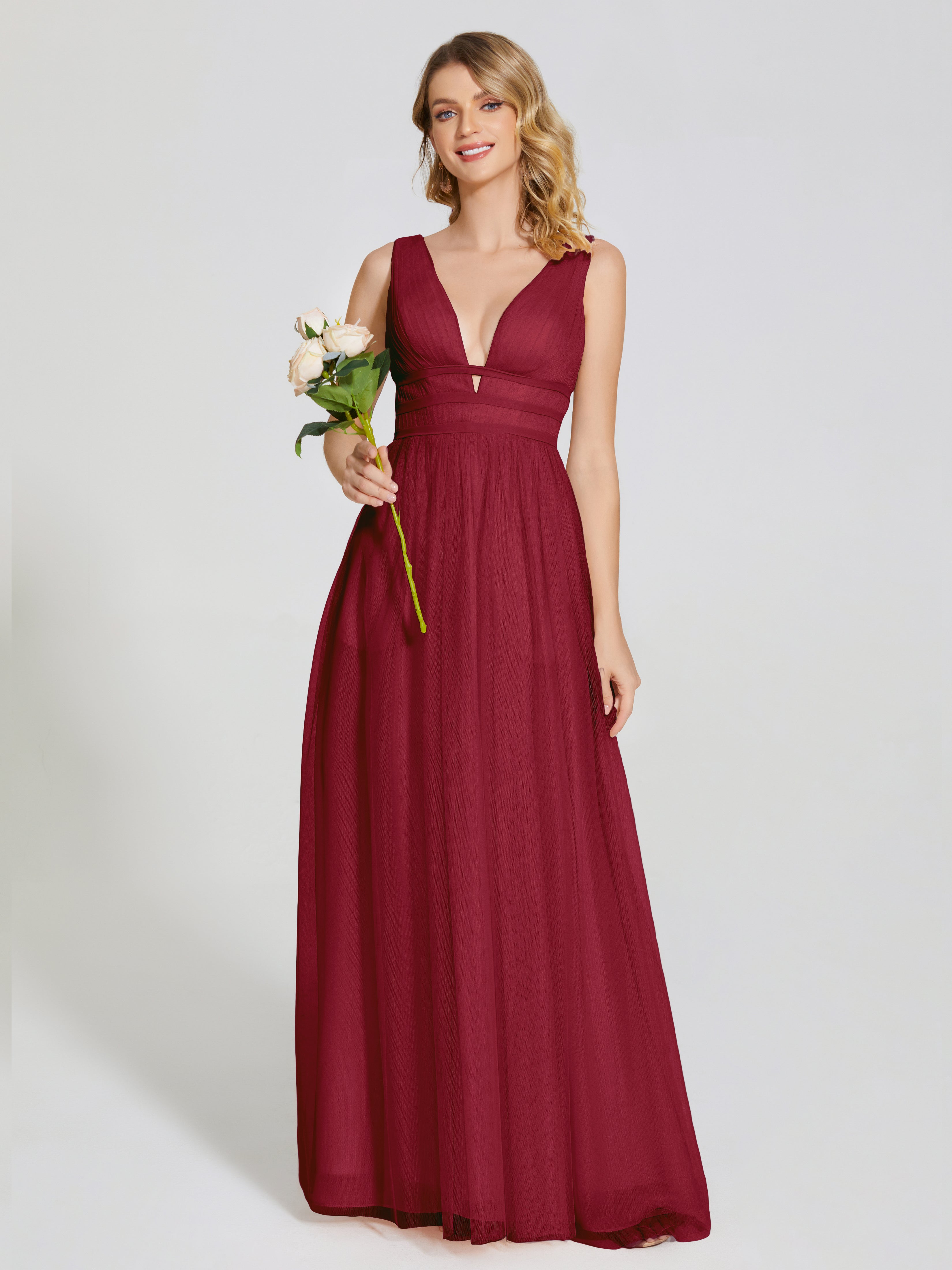 Robe Longue Demoiselle D Honneur Bordeaux Bretelles Dos Nu Sexy Tulle Robe De Demoiselle D'Honneur