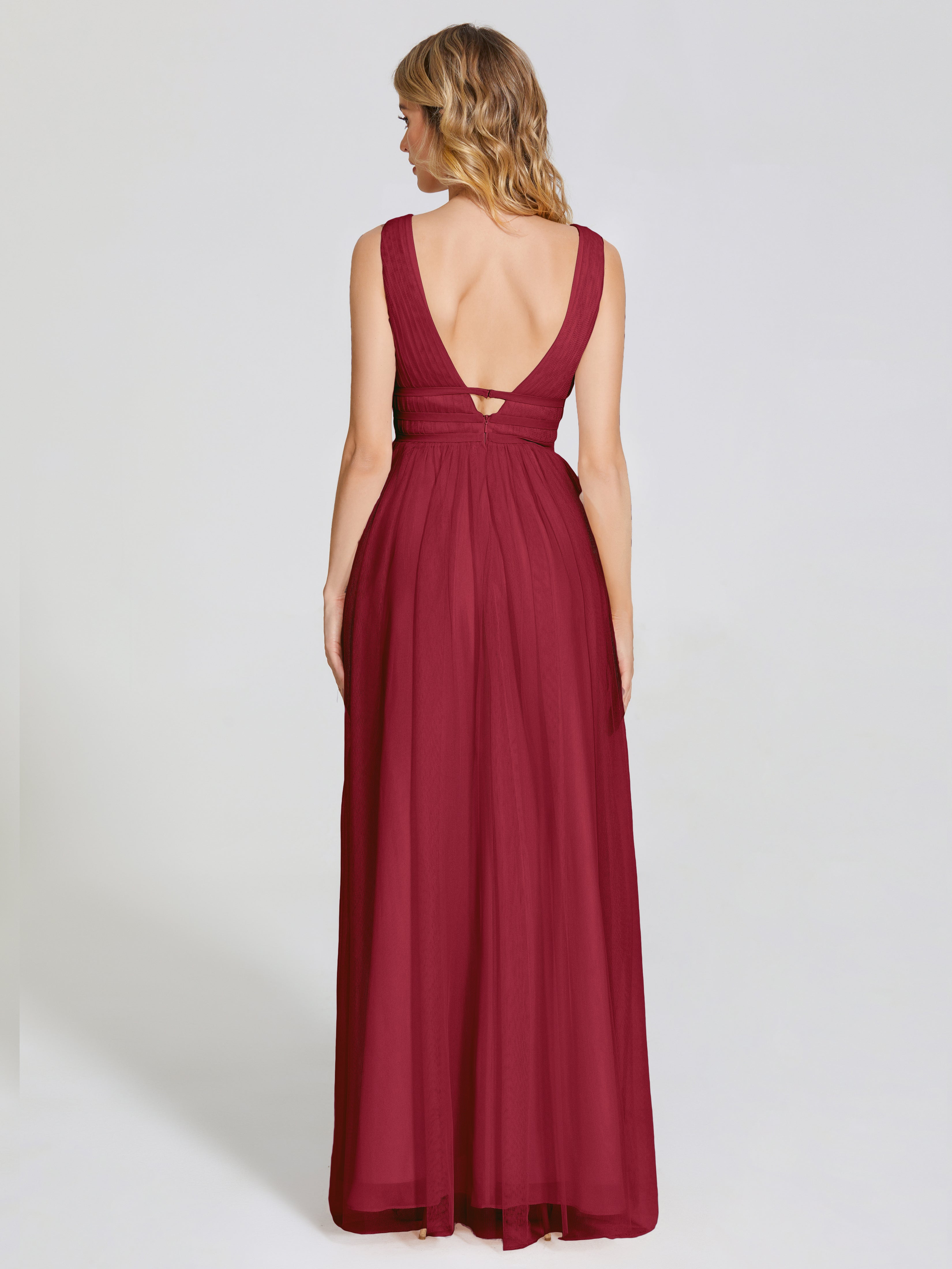 Robe Longue Demoiselle D Honneur Bordeaux Bretelles Dos Nu Sexy Tulle Robe De Demoiselle D'Honneur