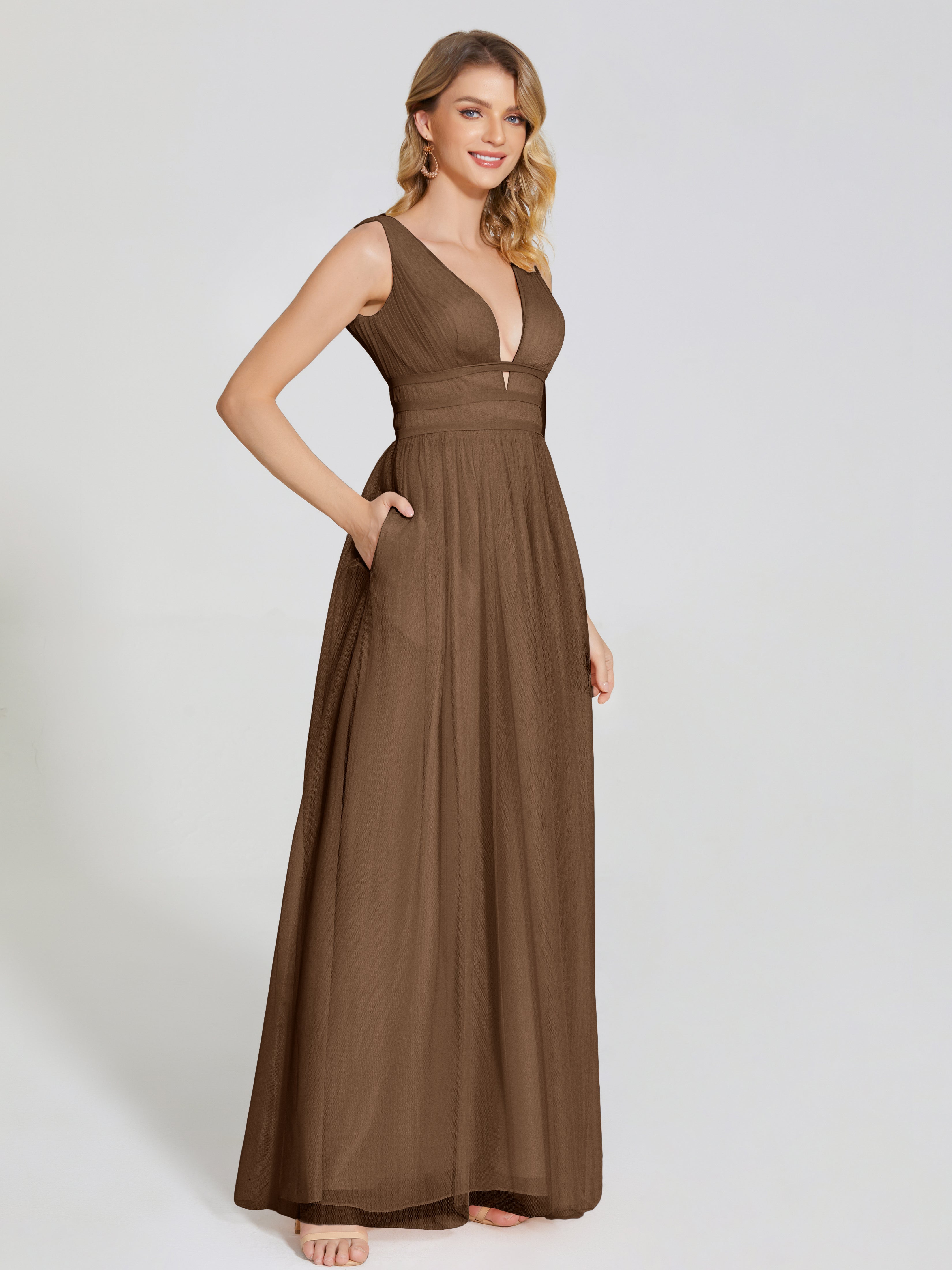 Robe Demoiselle D Honneur Brun Bretelles Dos Nu Sexy Tulle Robe De Demoiselle D'Honneur