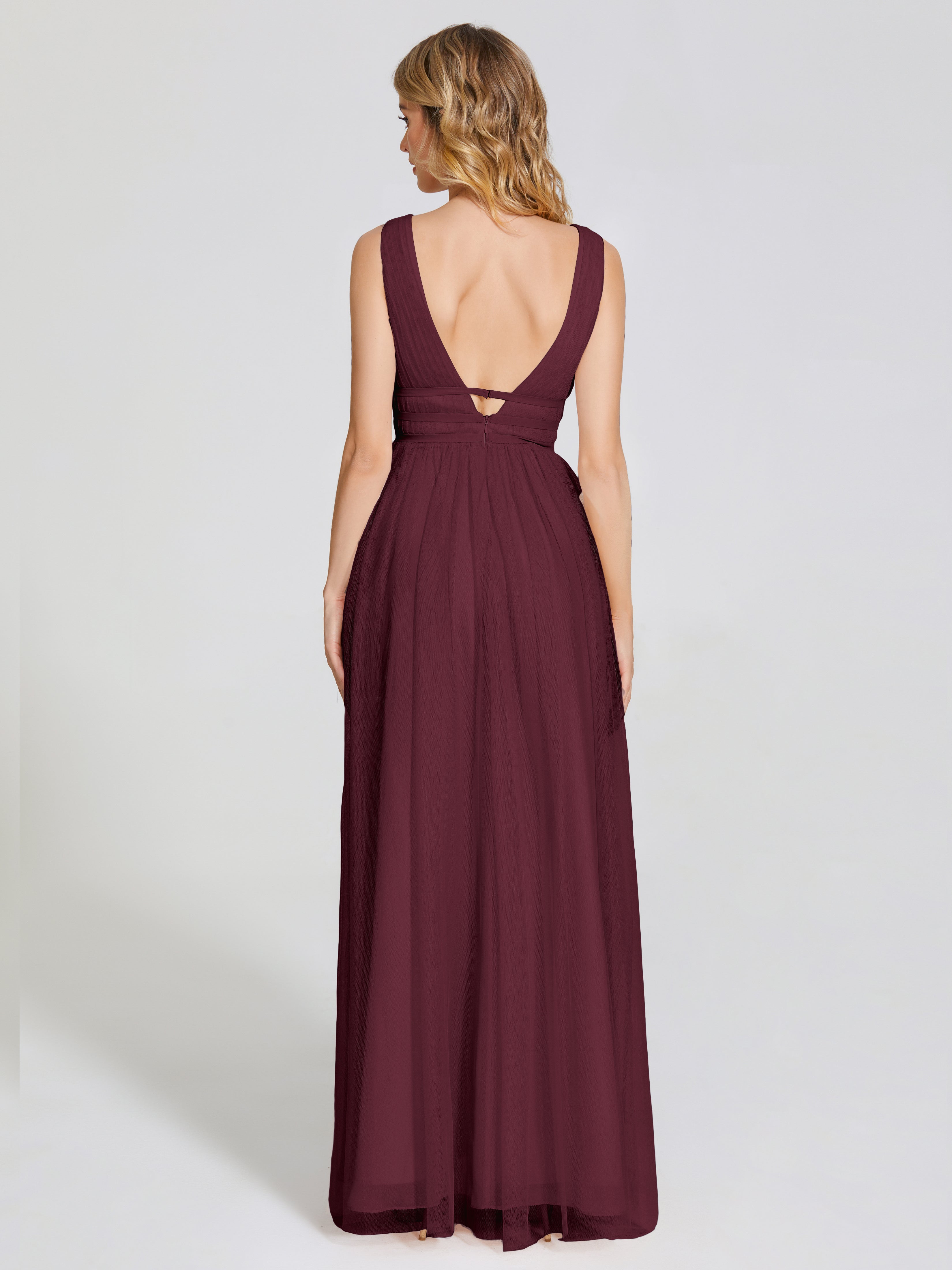 Robes De Demoiselle D'Honneur Cabernet Bretelles Dos Nu Sexy Tulle Robe De Demoiselle D'Honneur