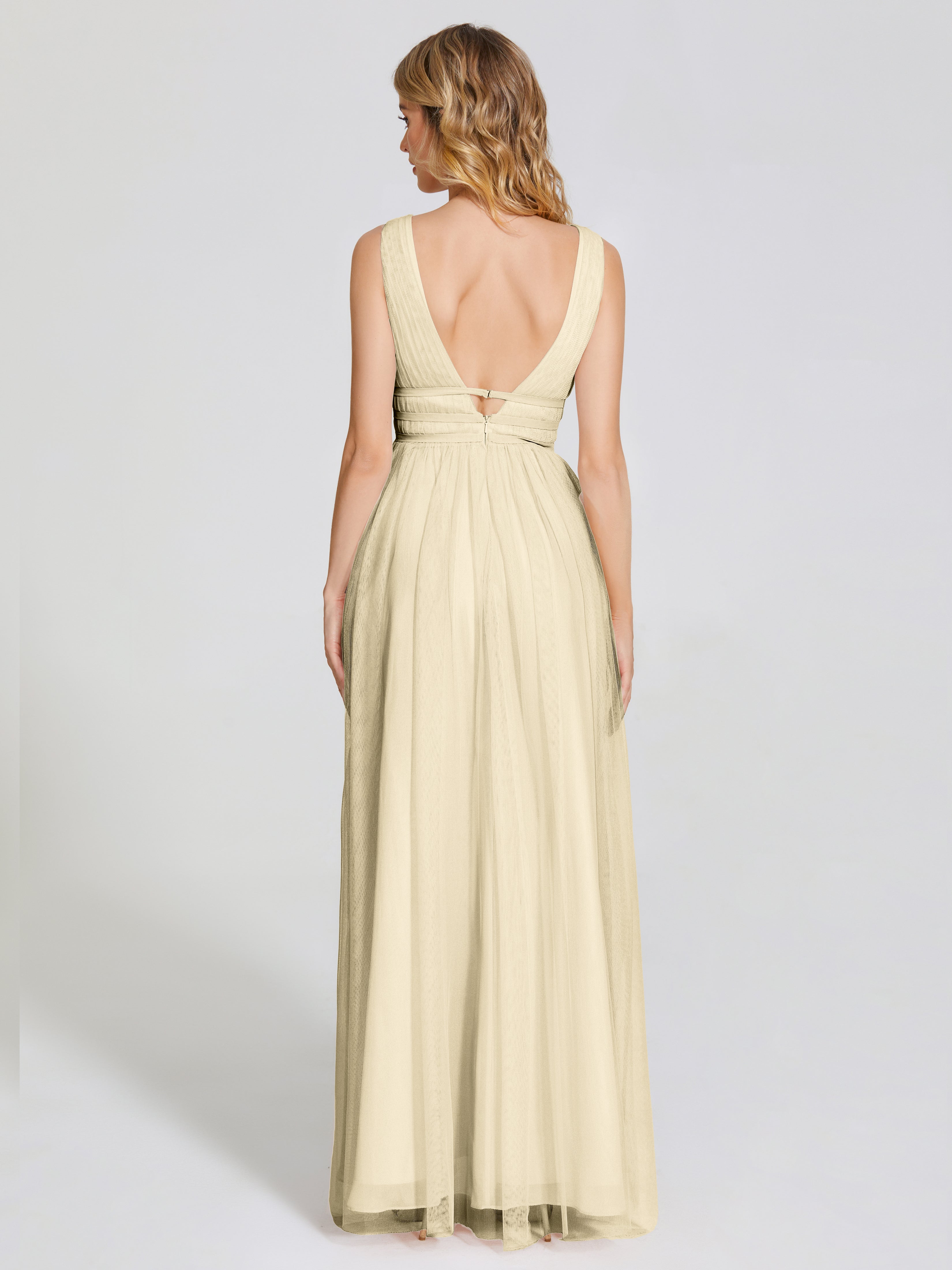 Demoiselle Dhonneur Robe Champagne Bretelles Dos Nu Sexy Tulle Robe De Demoiselle D'Honneur