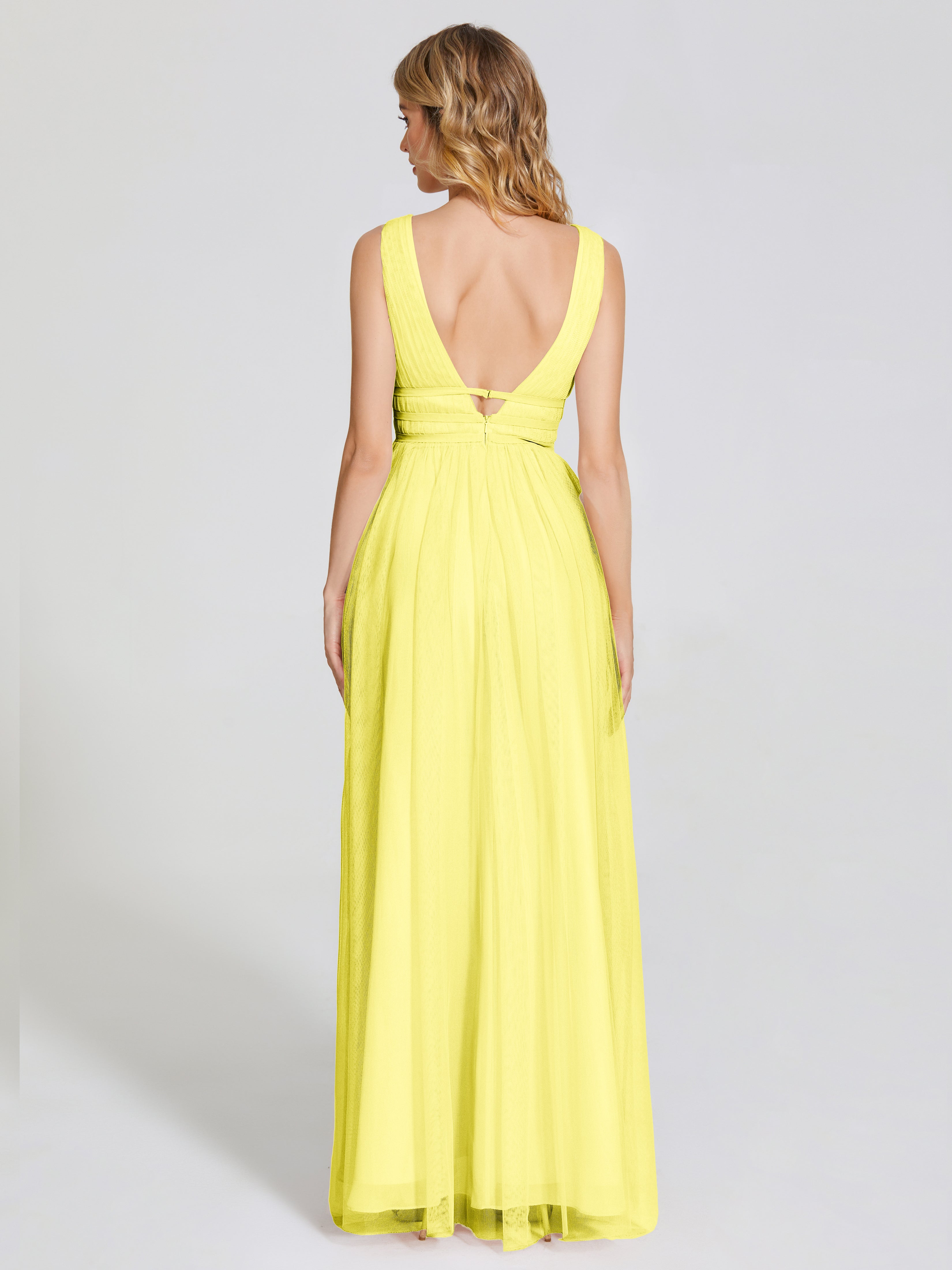 Robes De Demoiselle D'Honneur Citron Bretelles Dos Nu Sexy Tulle Robe De Demoiselle D'Honneur