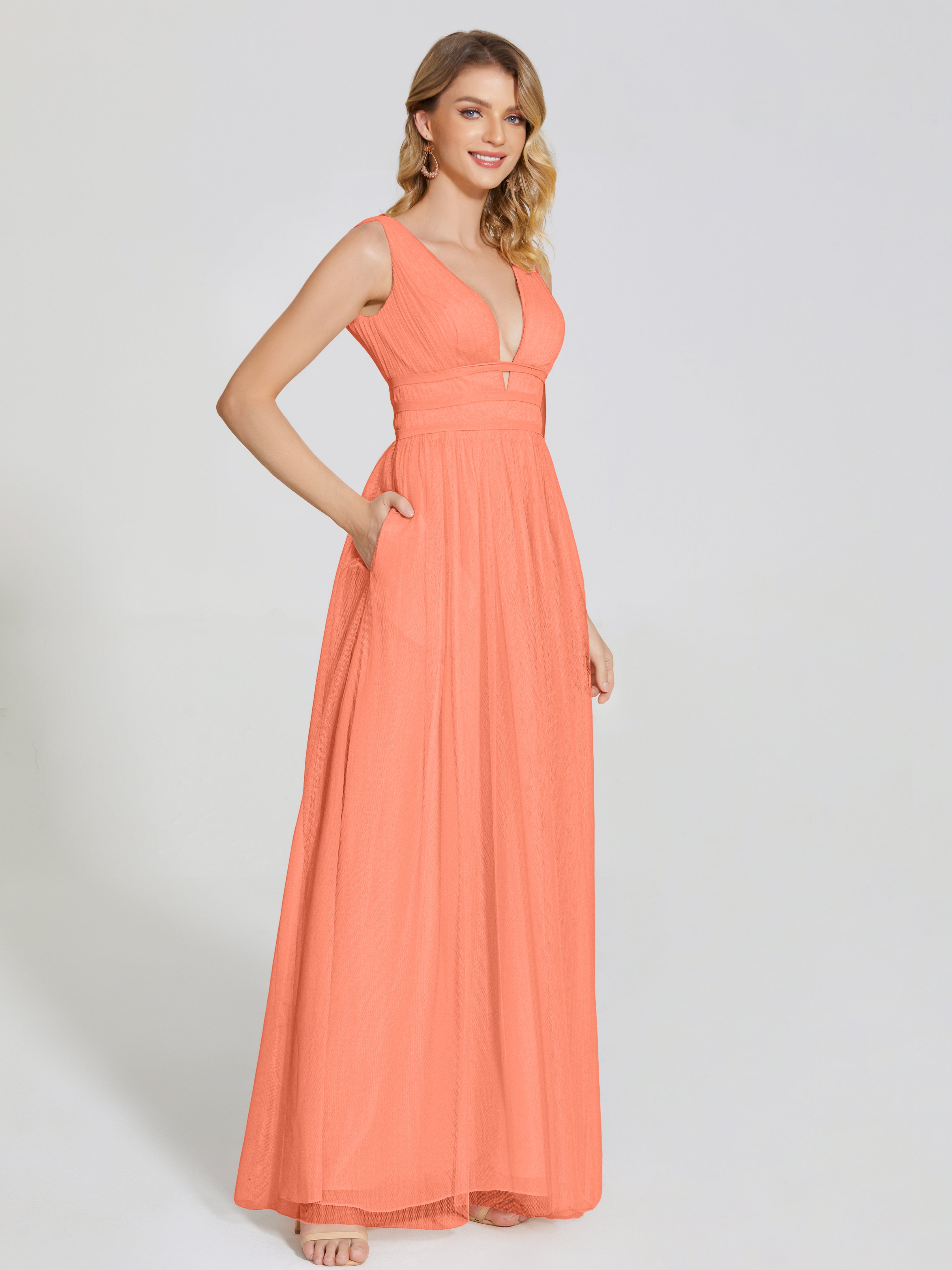 Robes De Demoiselle D'Honneur Coucher De Soleil Bretelles Dos Nu Sexy Tulle Robe De Demoiselle D'Honneur