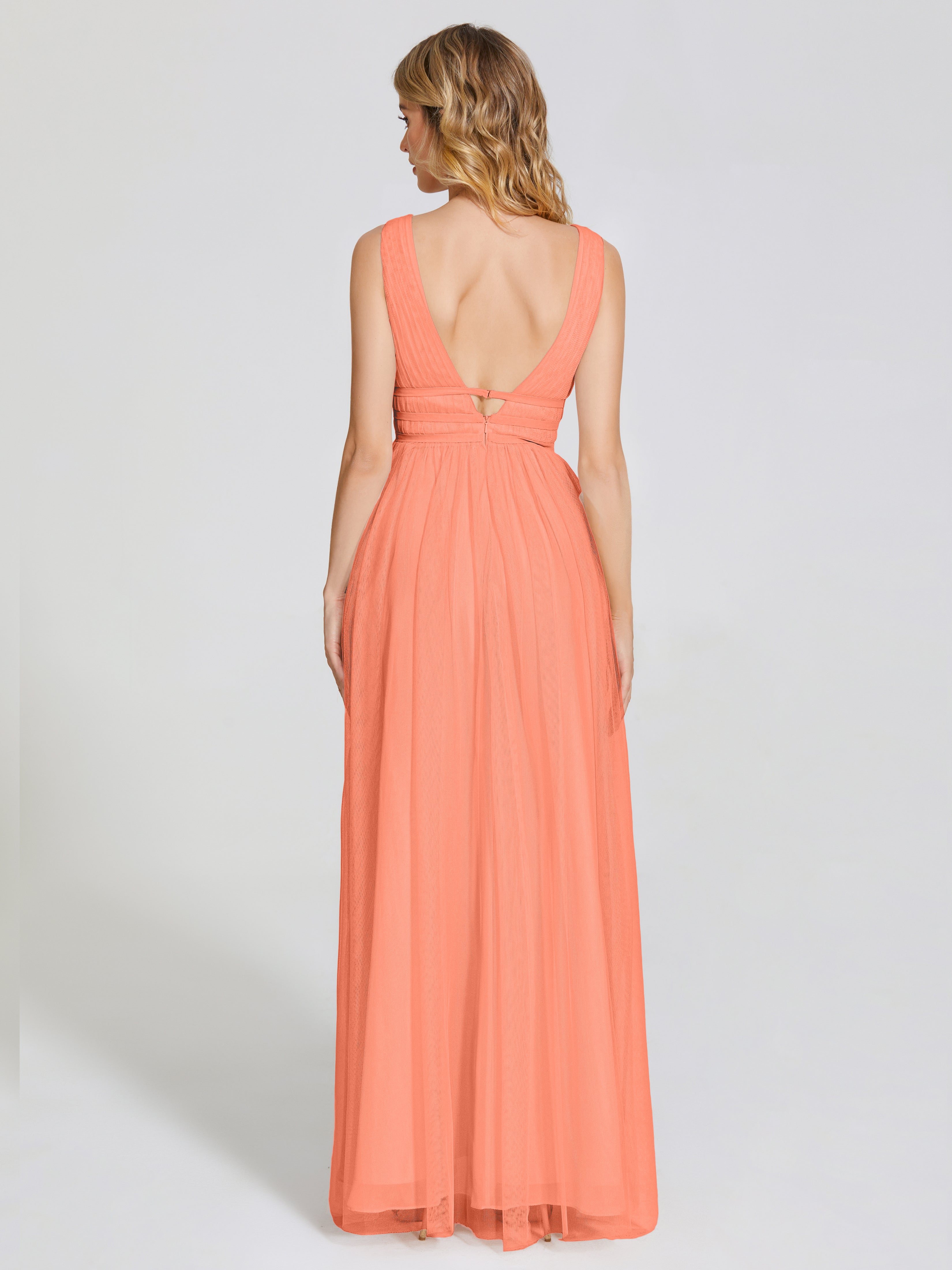 Robes De Demoiselle D'Honneur Coucher De Soleil Bretelles Dos Nu Sexy Tulle Robe De Demoiselle D'Honneur