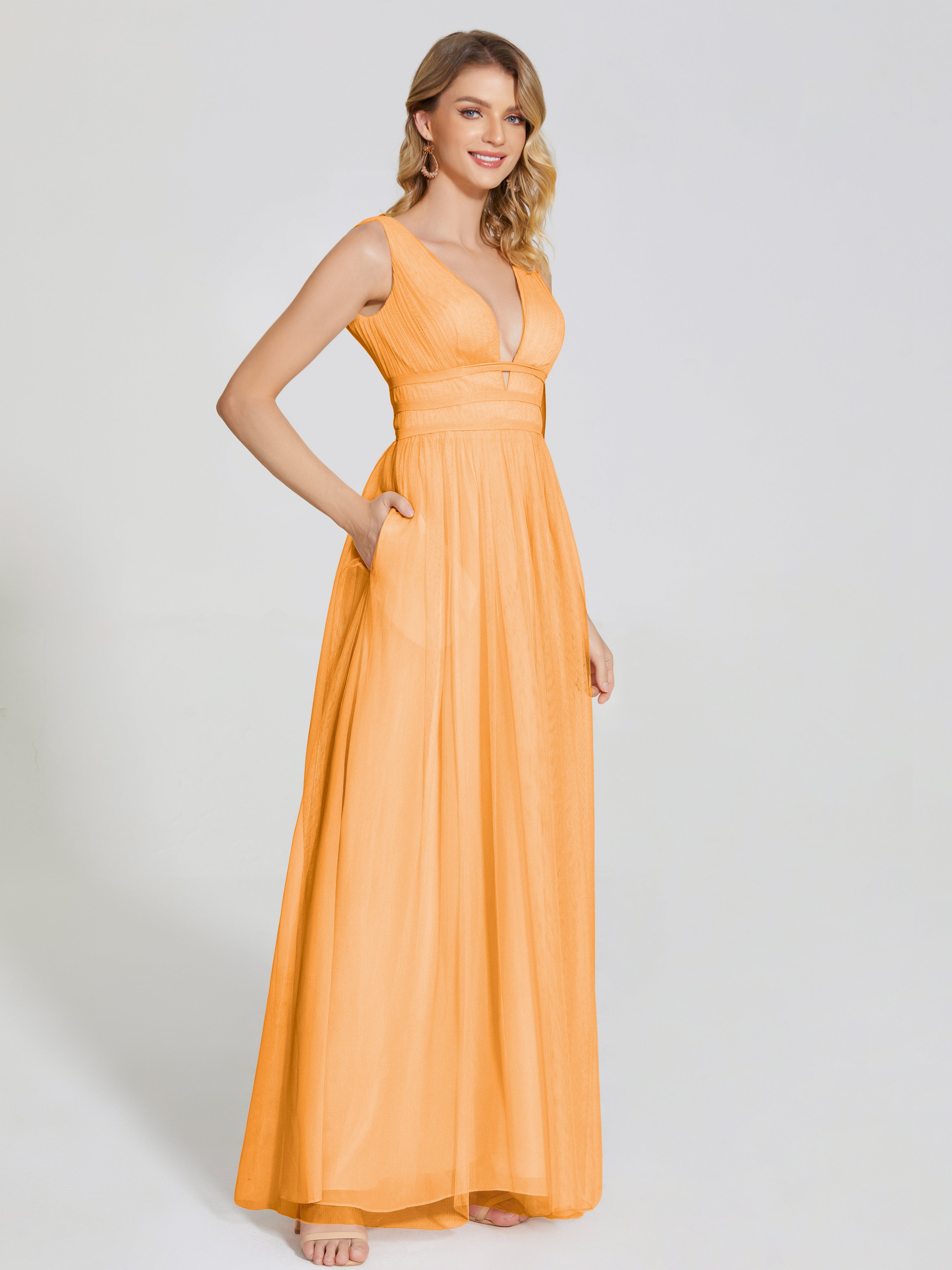 Robes De Demoiselle D'Honneur Mandarine Bretelles Dos Nu Sexy Tulle Robe De Demoiselle D'Honneur