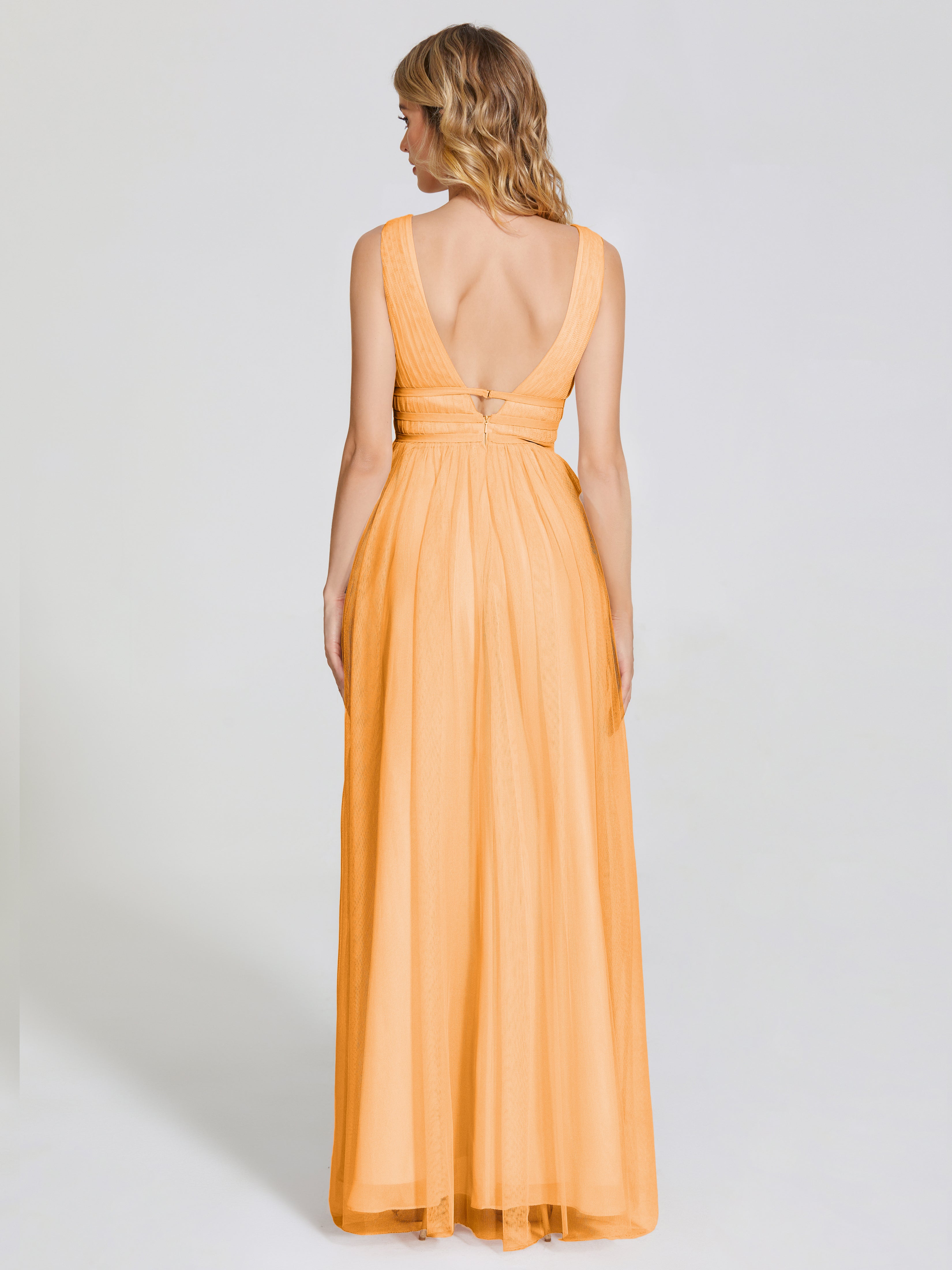 Robes De Demoiselle D'Honneur Mandarine Bretelles Dos Nu Sexy Tulle Robe De Demoiselle D'Honneur