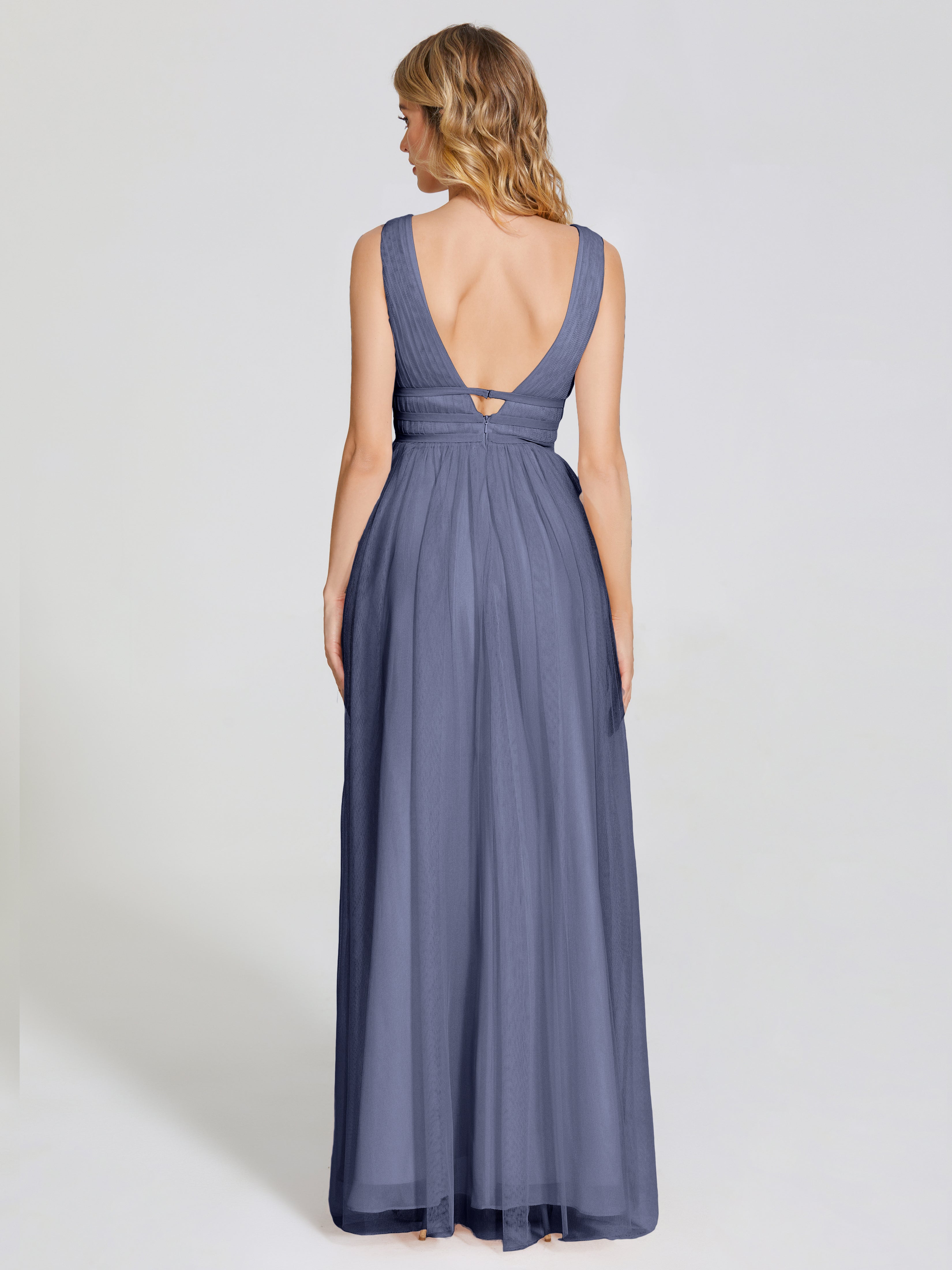 Robes De Demoiselle D'Honneur Bleu Orageux Bretelles Dos Nu Sexy Tulle Robe De Demoiselle D'Honneur