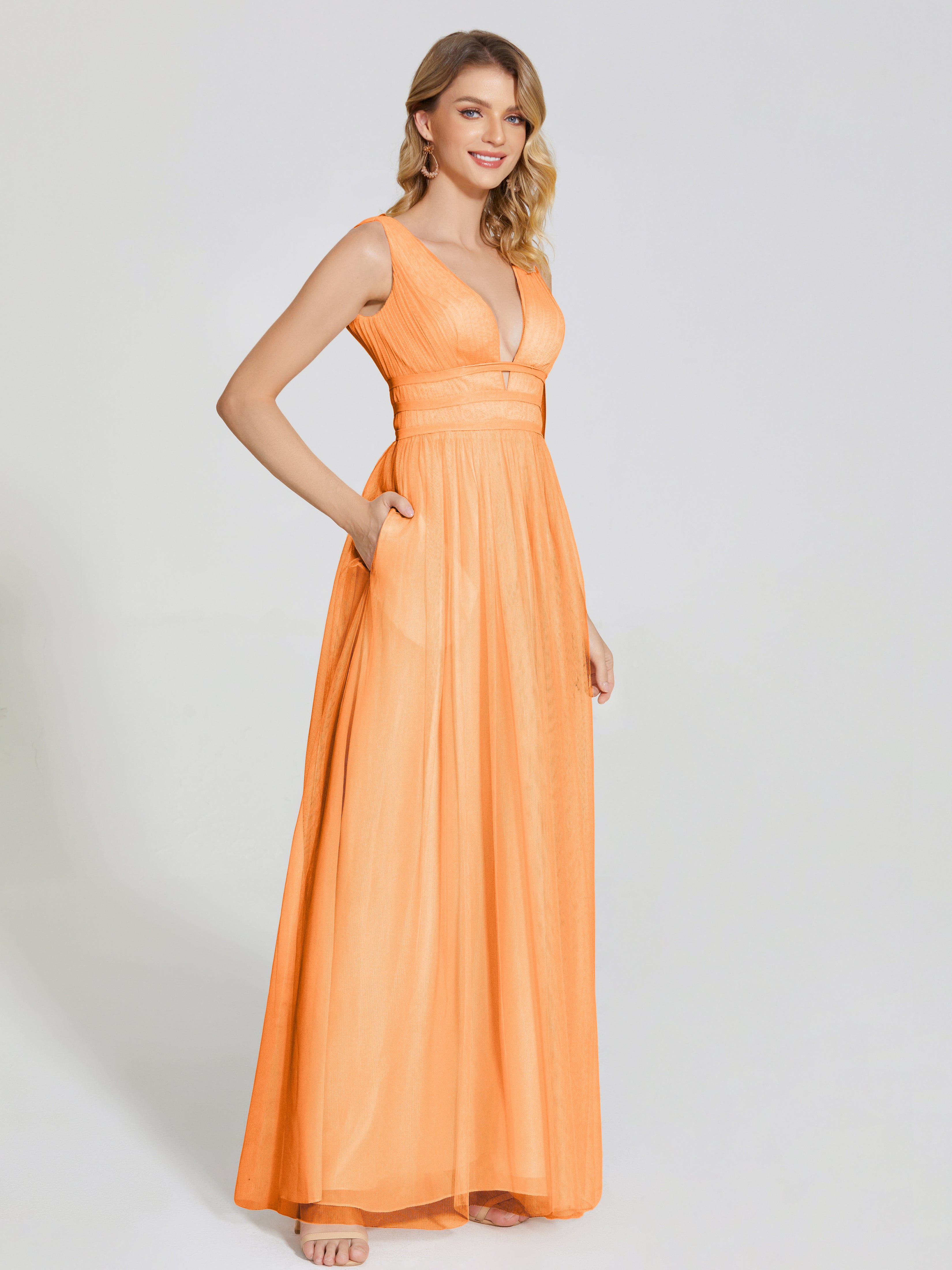 Demoiselle Dhonneur Robe Orange Bretelles Dos Nu Sexy Tulle Robe De Demoiselle D'Honneur