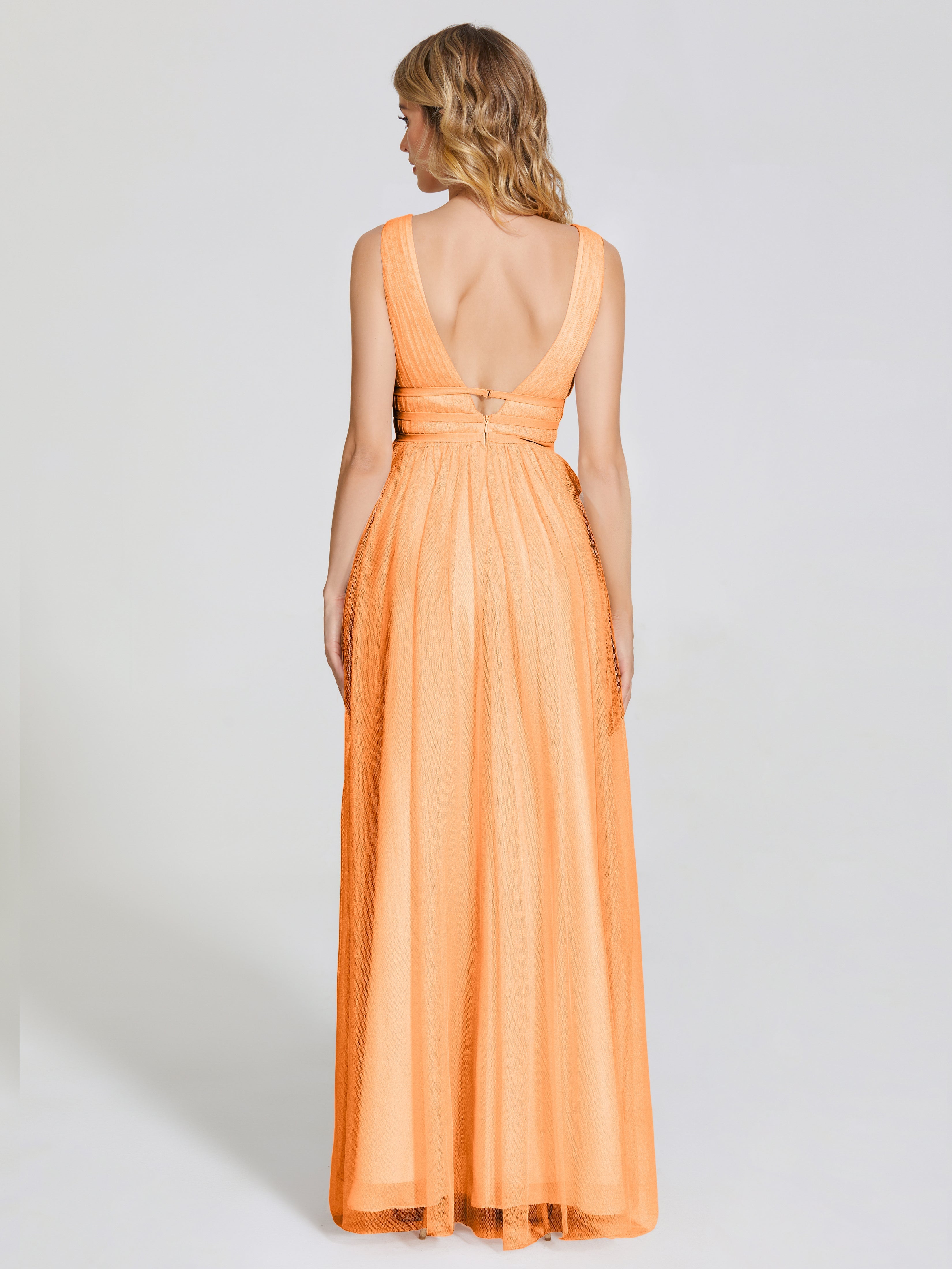 Demoiselle Dhonneur Robe Orange Bretelles Dos Nu Sexy Tulle Robe De Demoiselle D'Honneur
