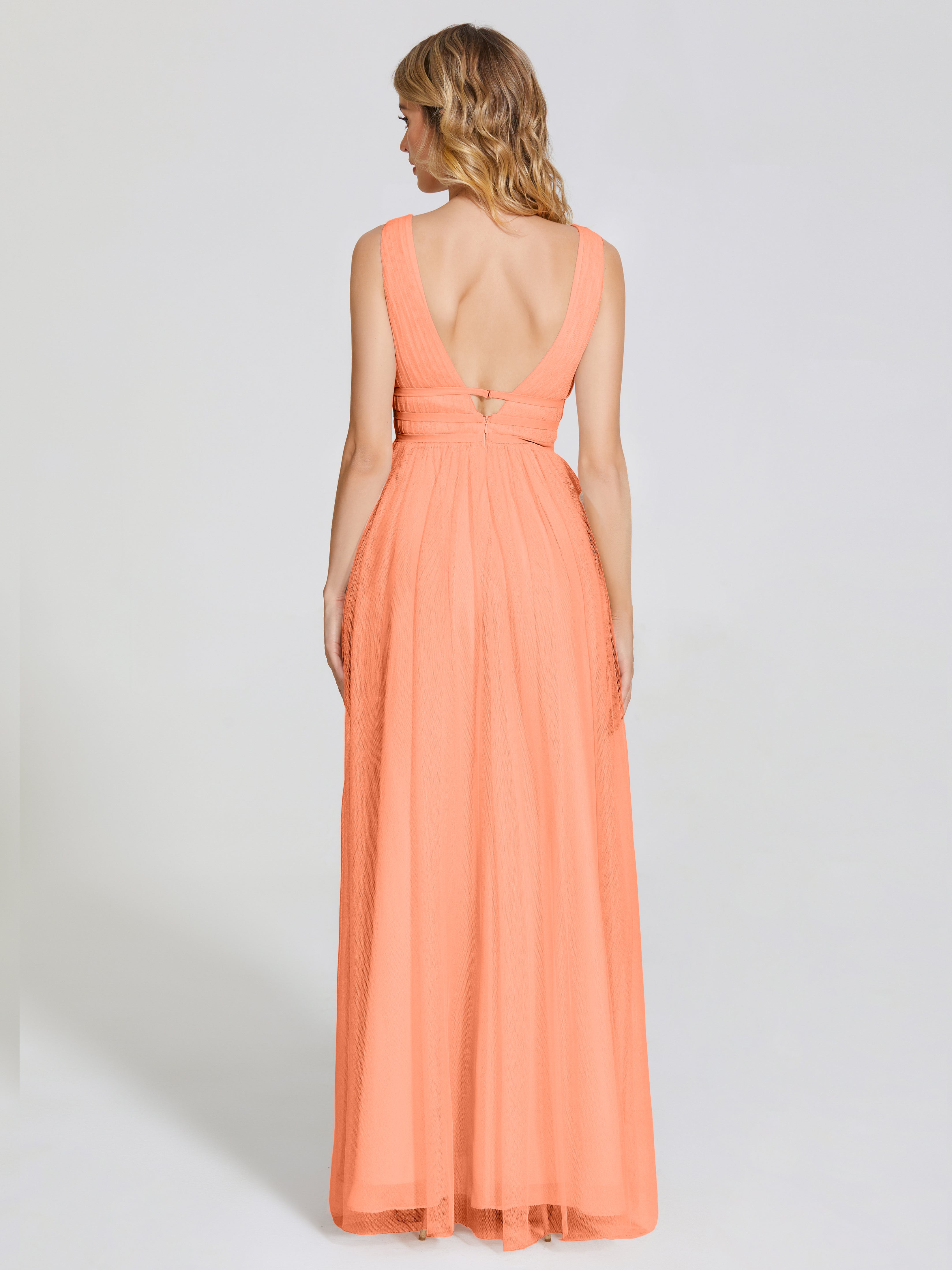 Robes De Demoiselle D'Honneur Papaye Bretelles Dos Nu Sexy Tulle Robe De Demoiselle D'Honneur
