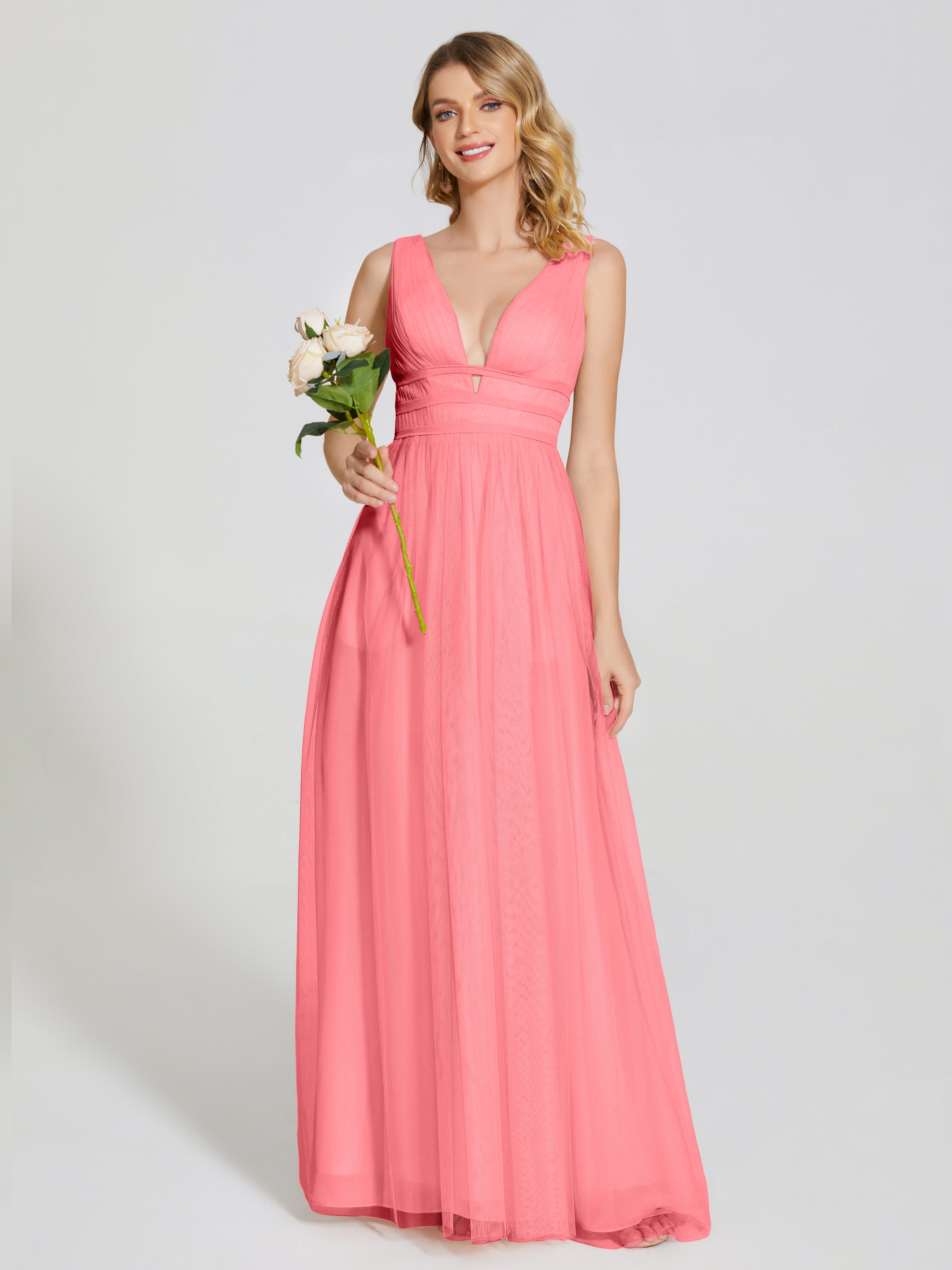 Robes De Demoiselle D'Honneur Pastèque Bretelles Dos Nu Sexy Tulle Robe De Demoiselle D'Honneur