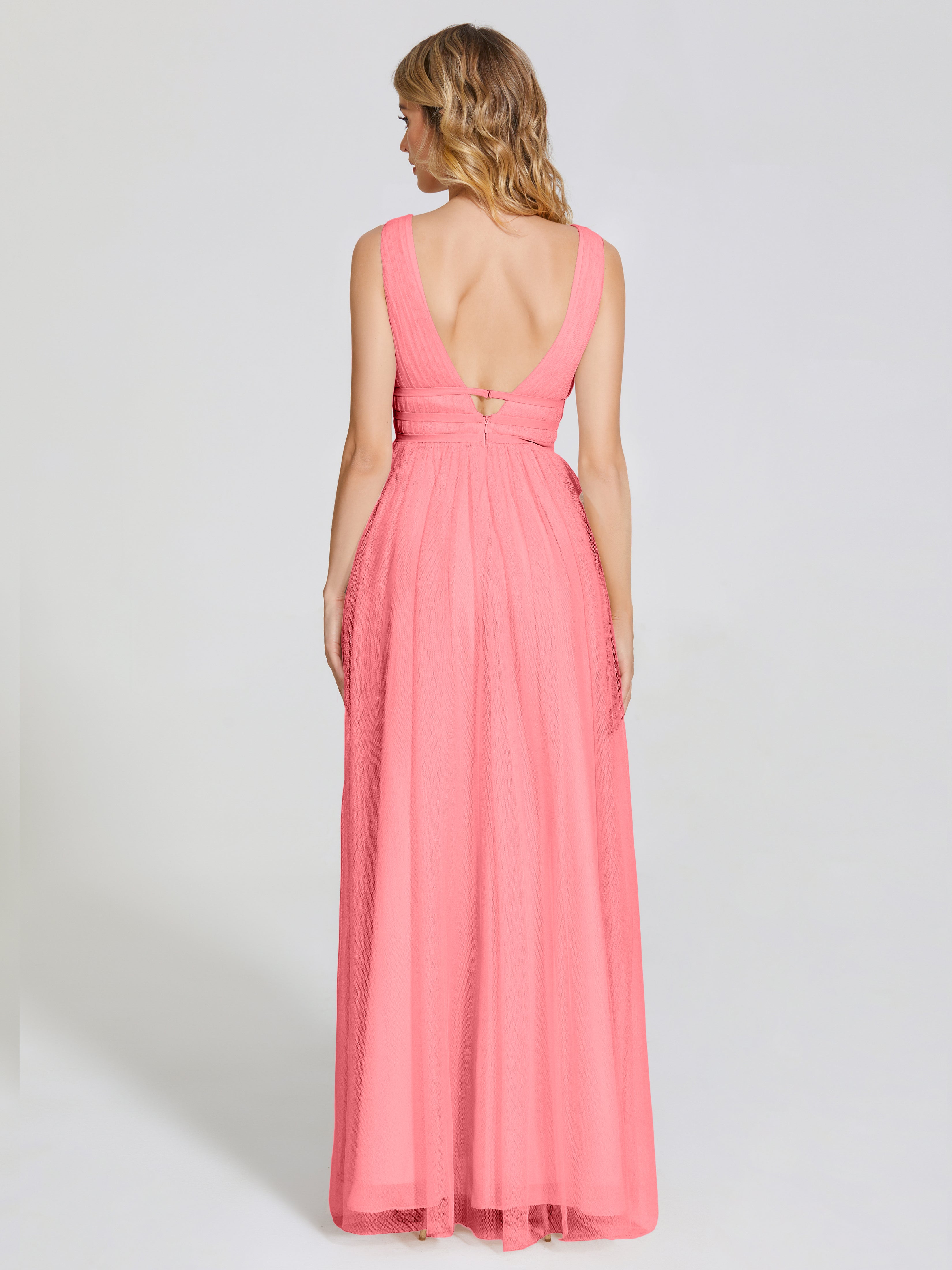 Robes De Demoiselle D'Honneur Pastèque Bretelles Dos Nu Sexy Tulle Robe De Demoiselle D'Honneur