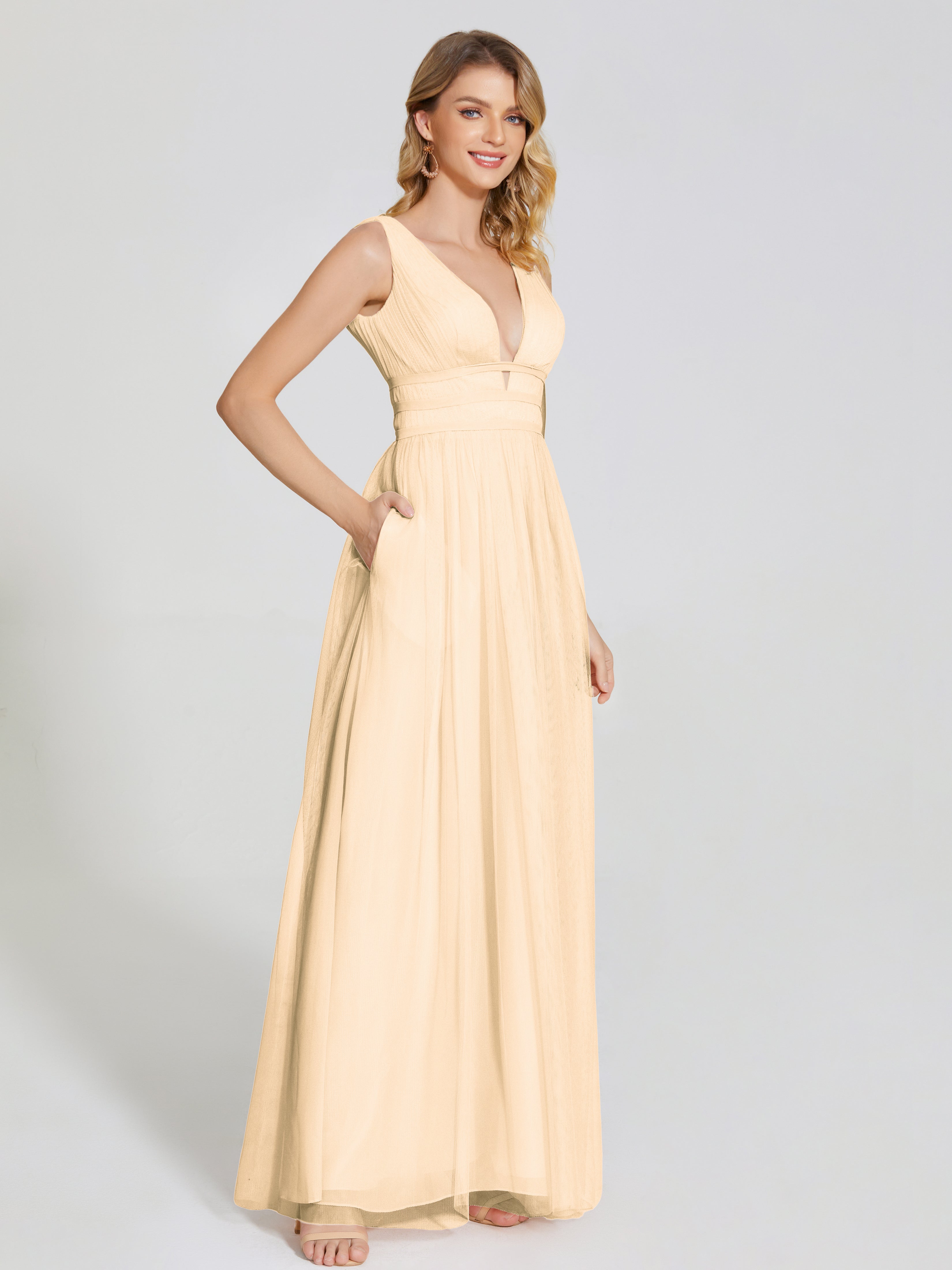 Robe De Demoiselle D Honneur Peche Bretelles Dos Nu Sexy Tulle Robe De Demoiselle D'Honneur