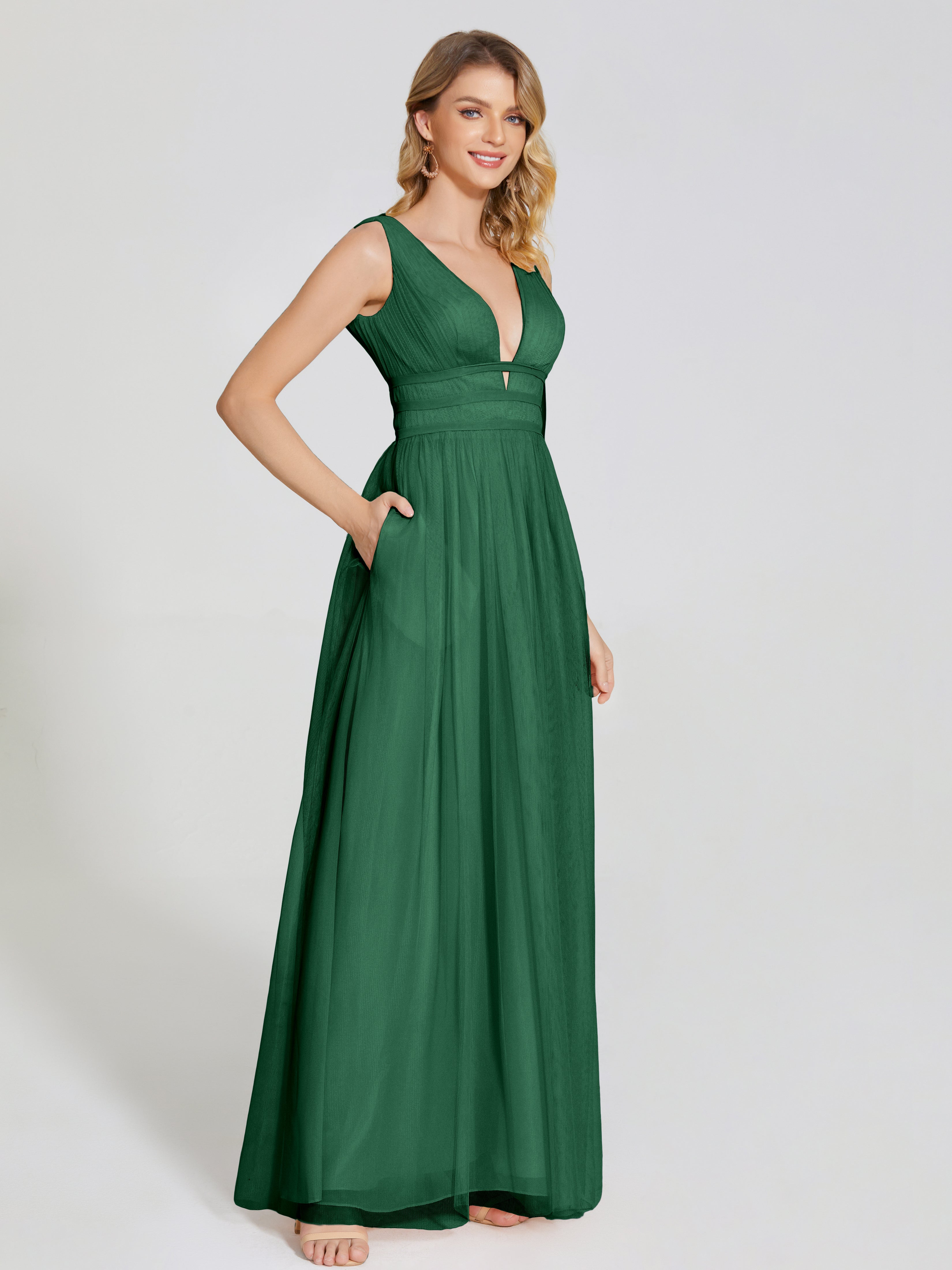 Robe Demoiselle D Honneur Vert Foncé Bretelles Dos Nu Sexy Tulle Robe De Demoiselle D'Honneur