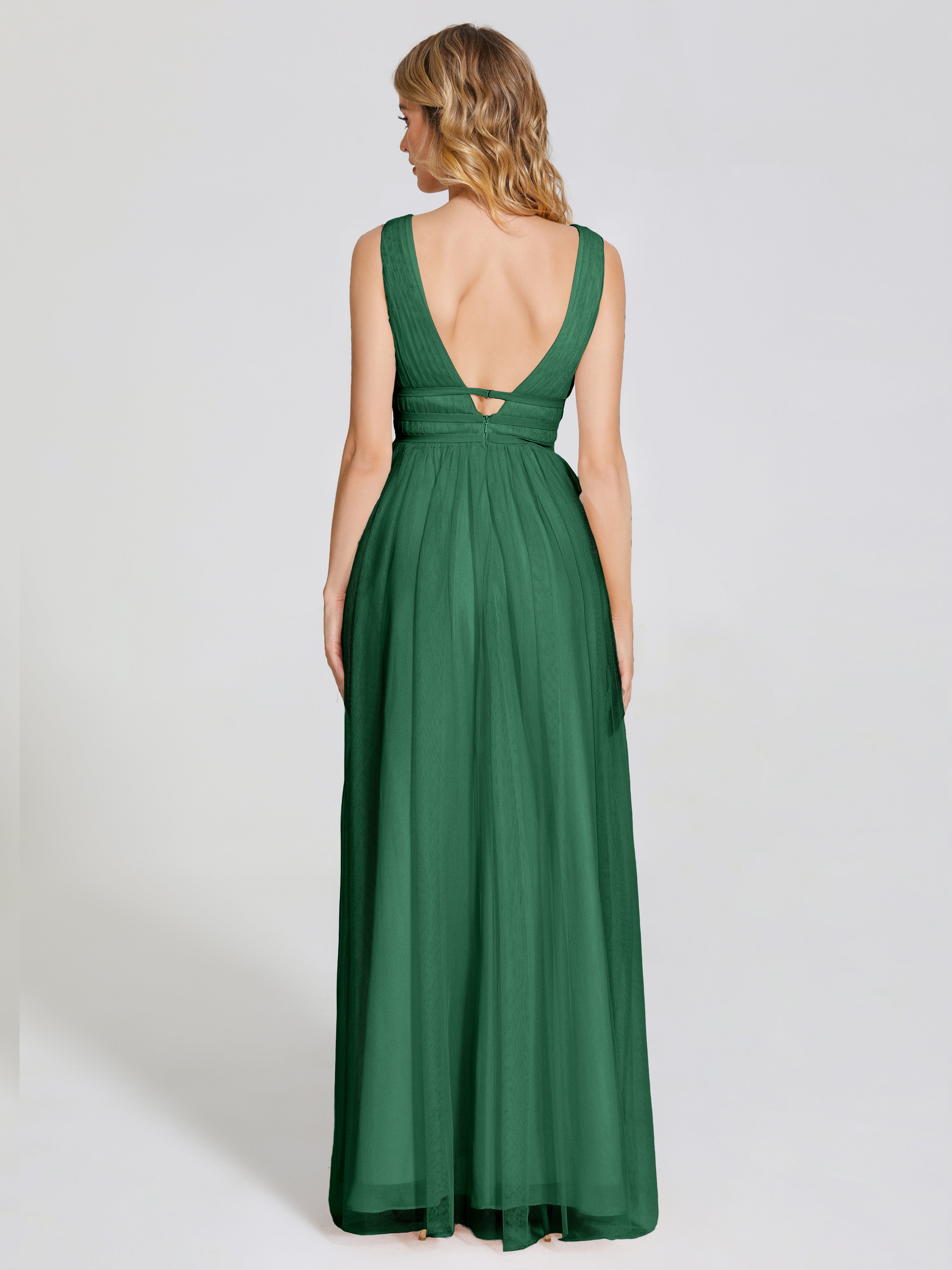 Robe Demoiselle D Honneur Vert Foncé Bretelles Dos Nu Sexy Tulle Robe De Demoiselle D'Honneur