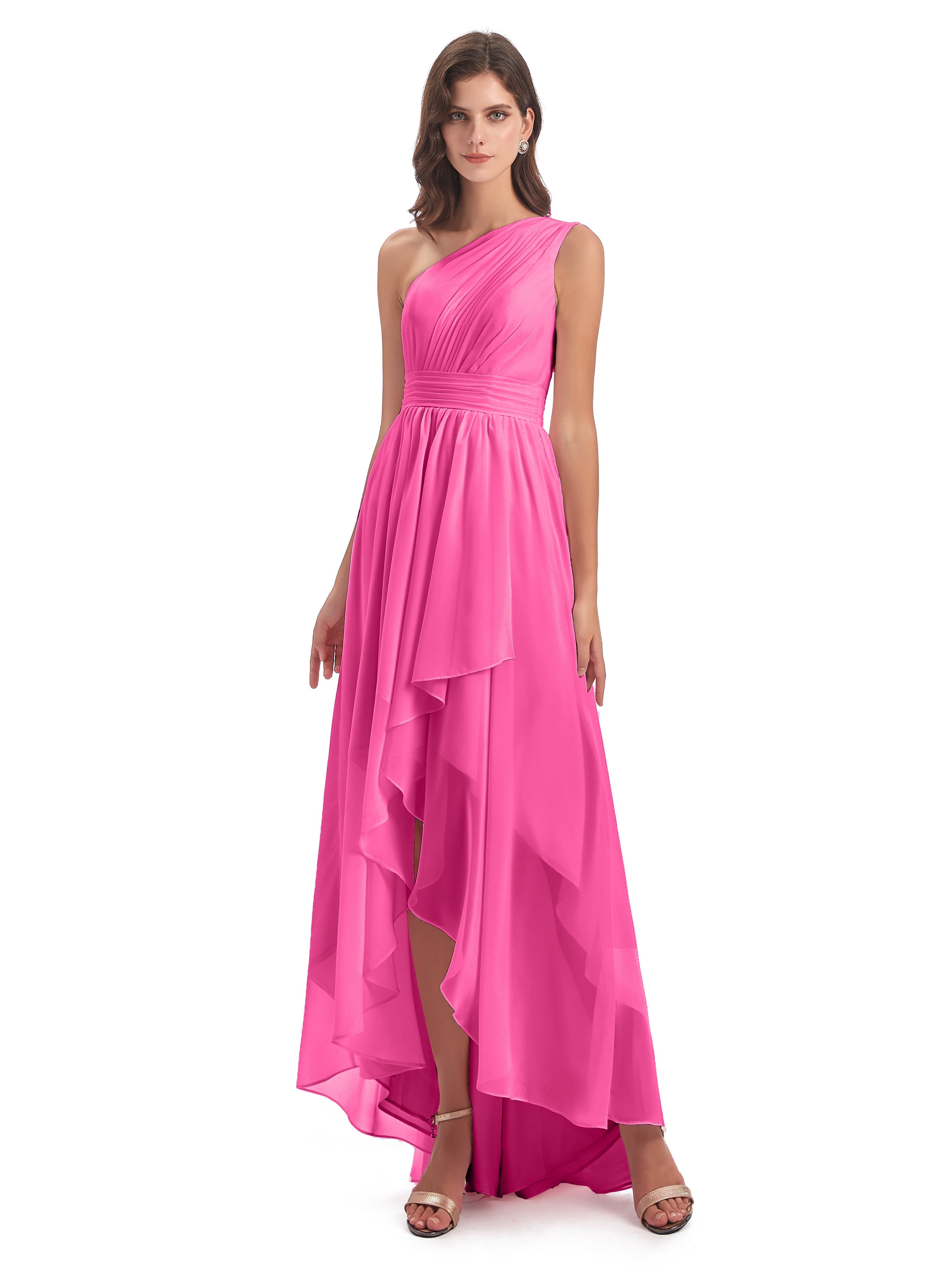 Robe Demoiselle D Honneur Azalée Asymétrique Seule-Épaule Mousseline Robes Demoiselle D'Honneur