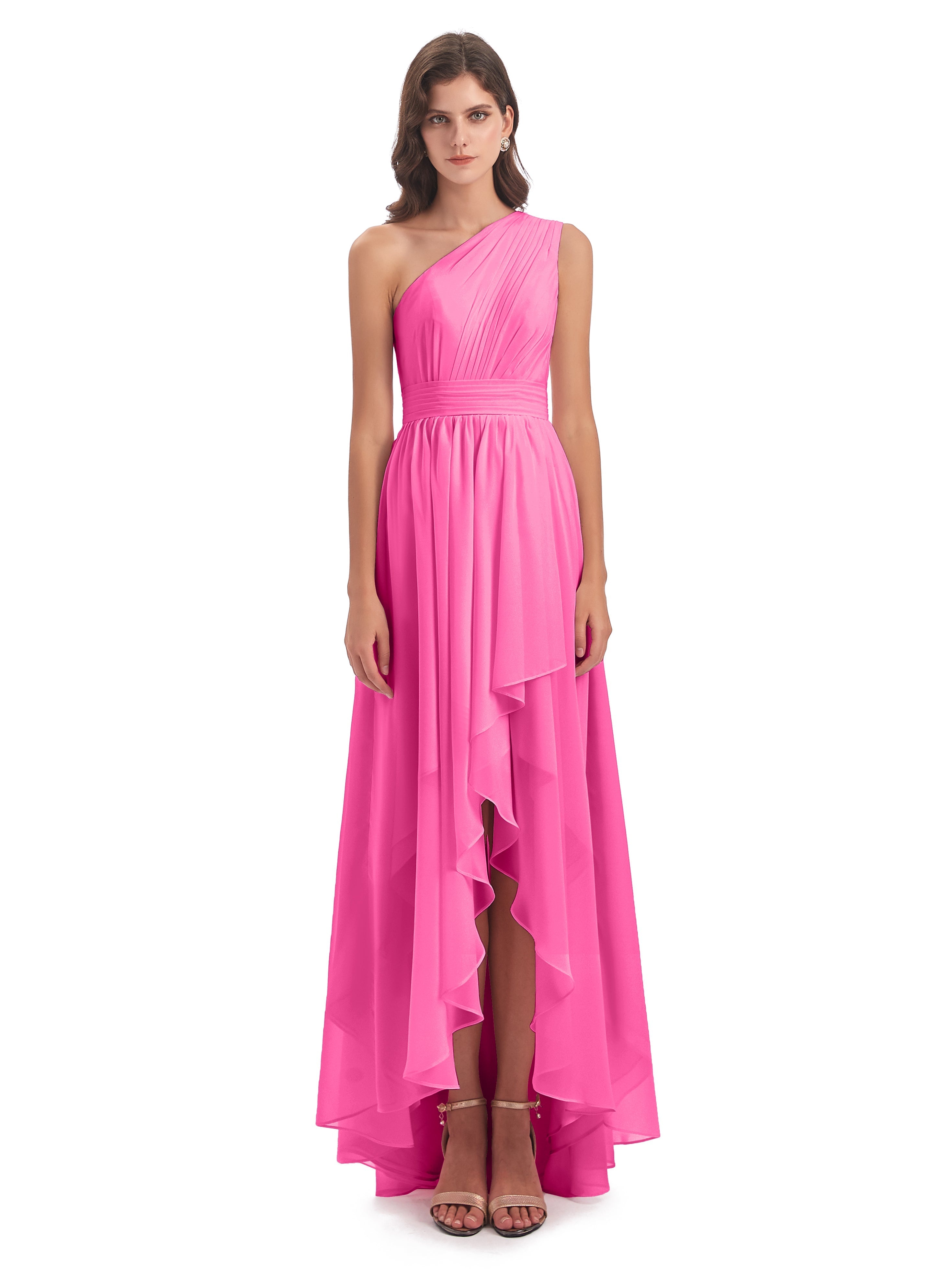 Robe Demoiselle D Honneur Azalée Asymétrique Seule-Épaule Mousseline Robes Demoiselle D'Honneur